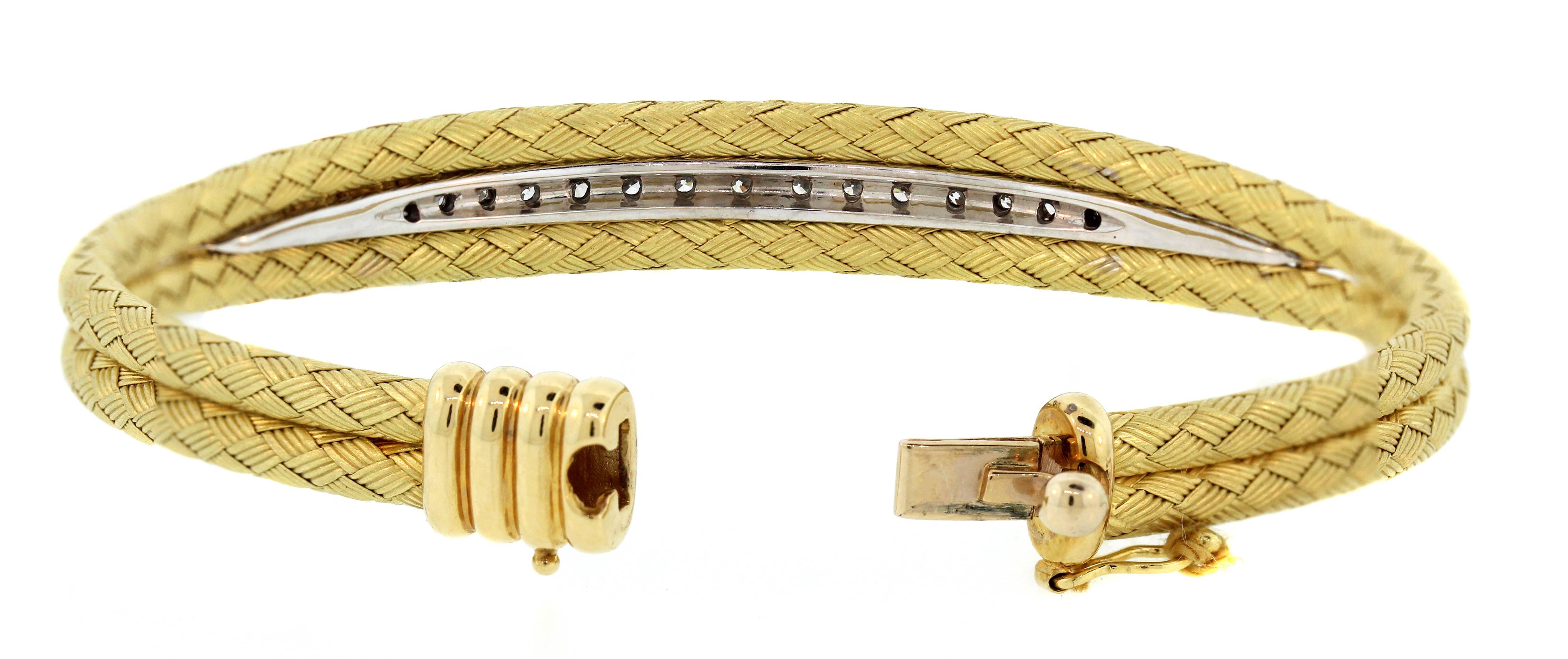 Textured Yellow Gold and Diamond Bracelet In Excellent Condition In Boca Raton, FL