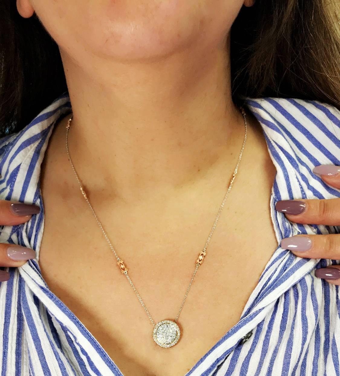 Rose and White Gold Diamond Pendant Necklace In New Condition In Boca Raton, FL