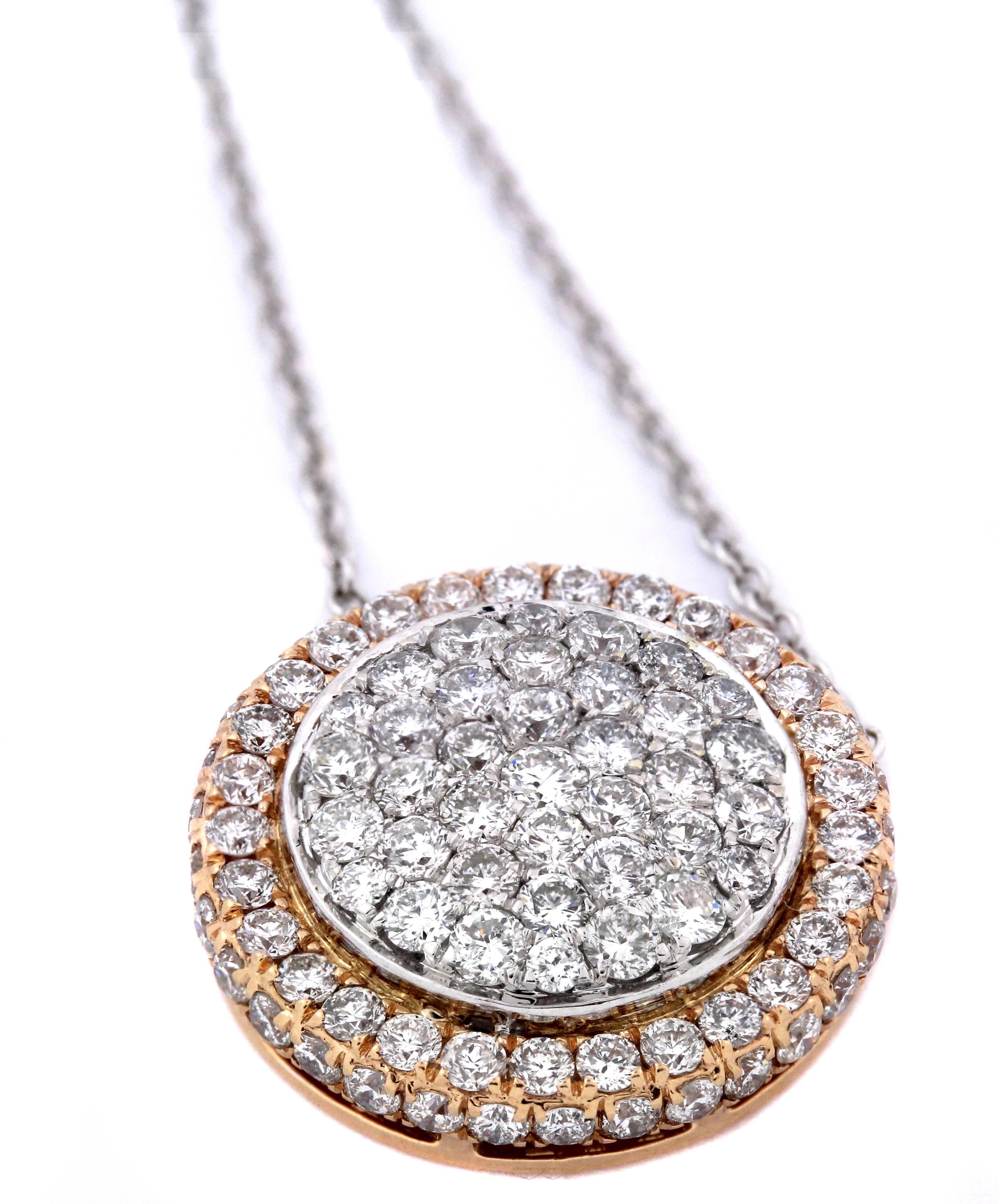 Round Cut Rose and White Gold Diamond Pendant Necklace