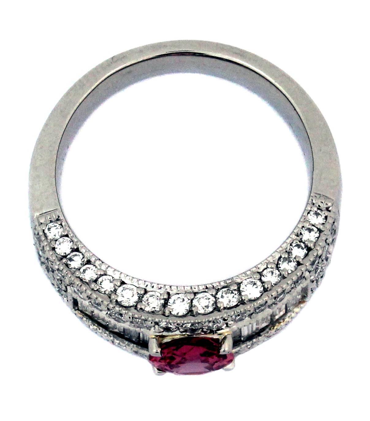 Baguette Cut GIA Certified Padparadscha Sapphire Baguette Diamond Platinum Ring
