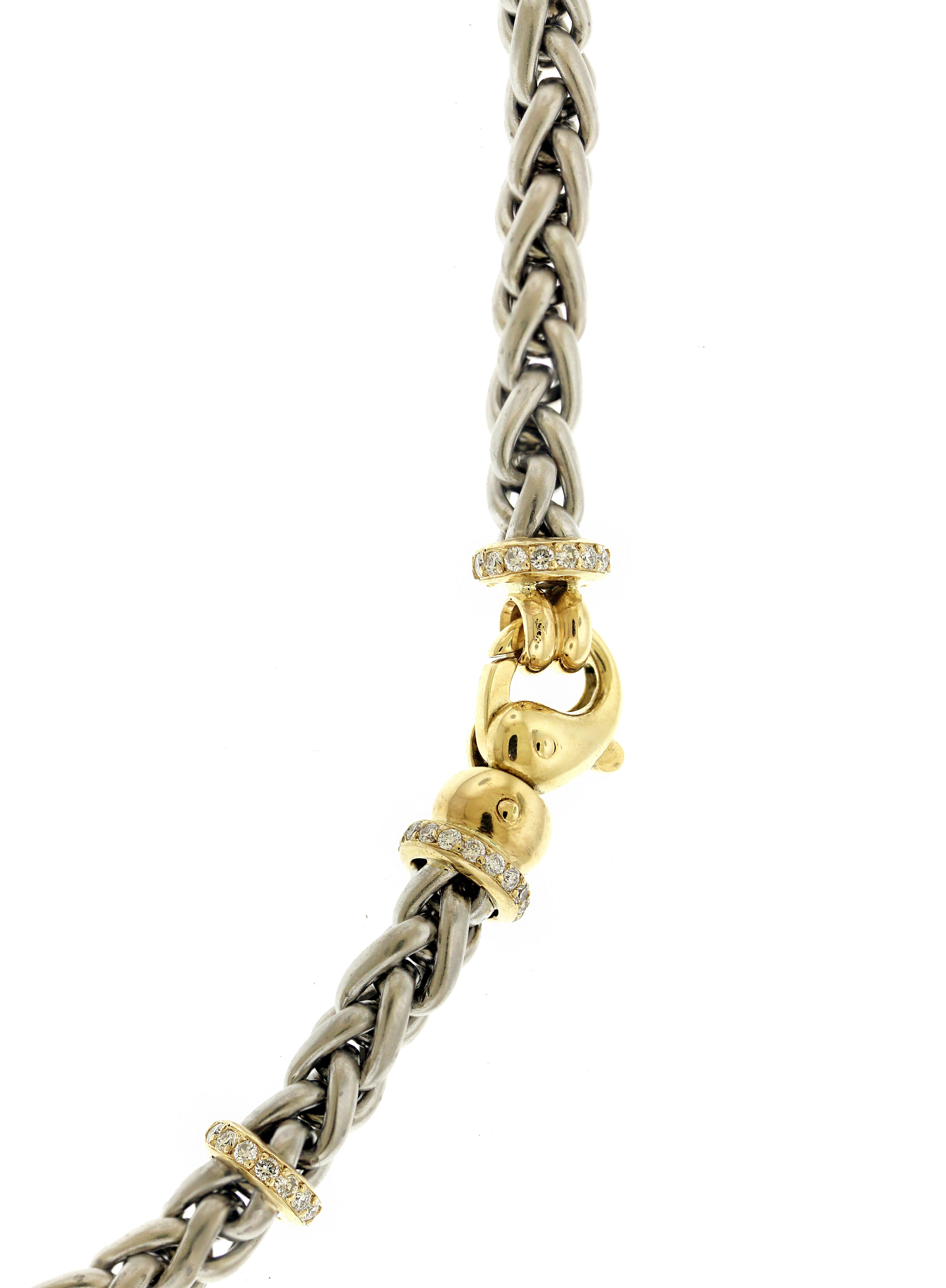 Platinum and 18 Karat Yellow Gold Chain Necklace with Diamond Lobster Clasp In Excellent Condition In Boca Raton, FL