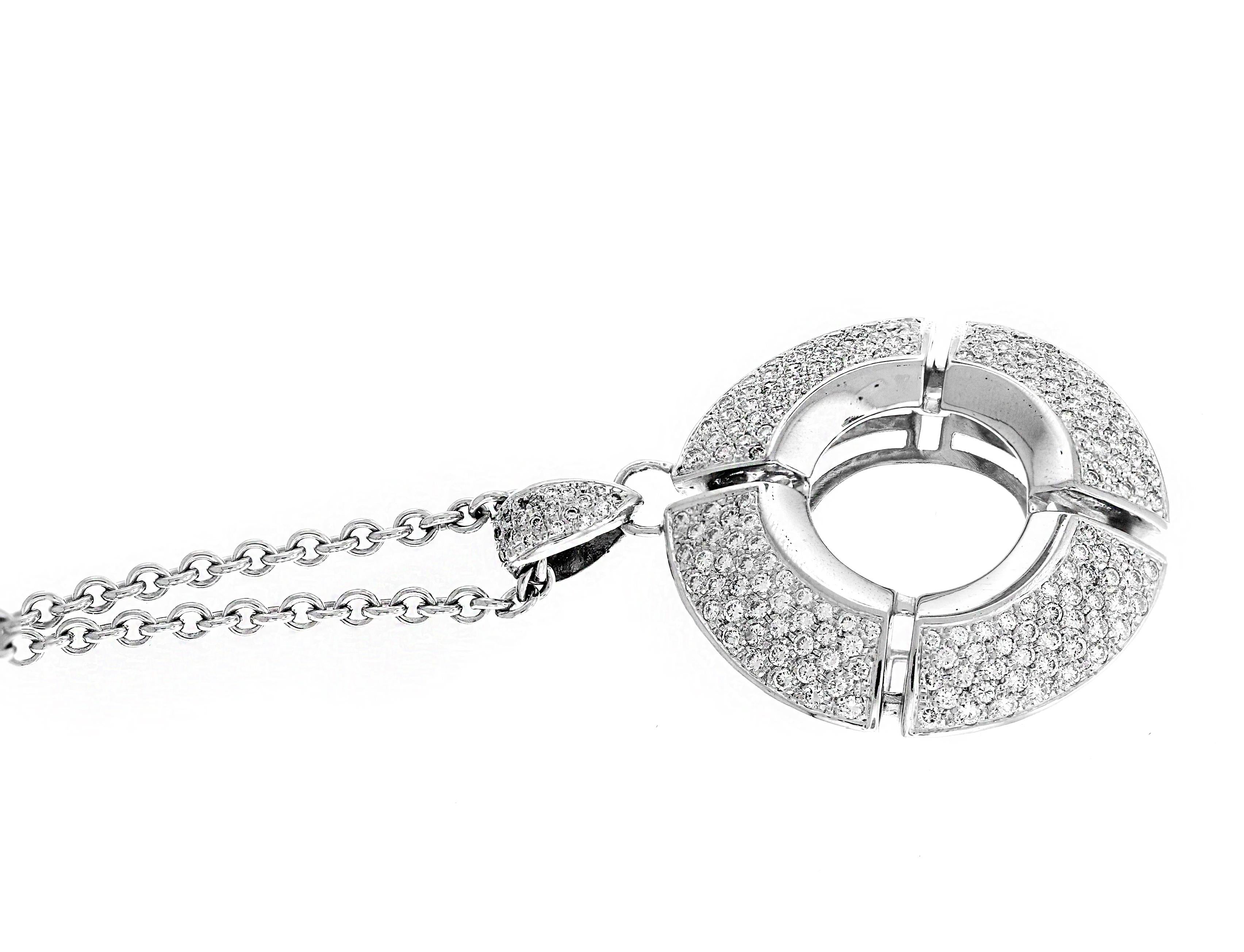 Platinum and Diamond Pendant with 18K White Gold Chain Necklace

Pendant is done in Platinum and has 4.78 carat G color, VS clarity diamonds
Pendant measures 2 inch x 1.5 inch

Chain is 18 inches in length

Made in Italy by designer, Antonini
