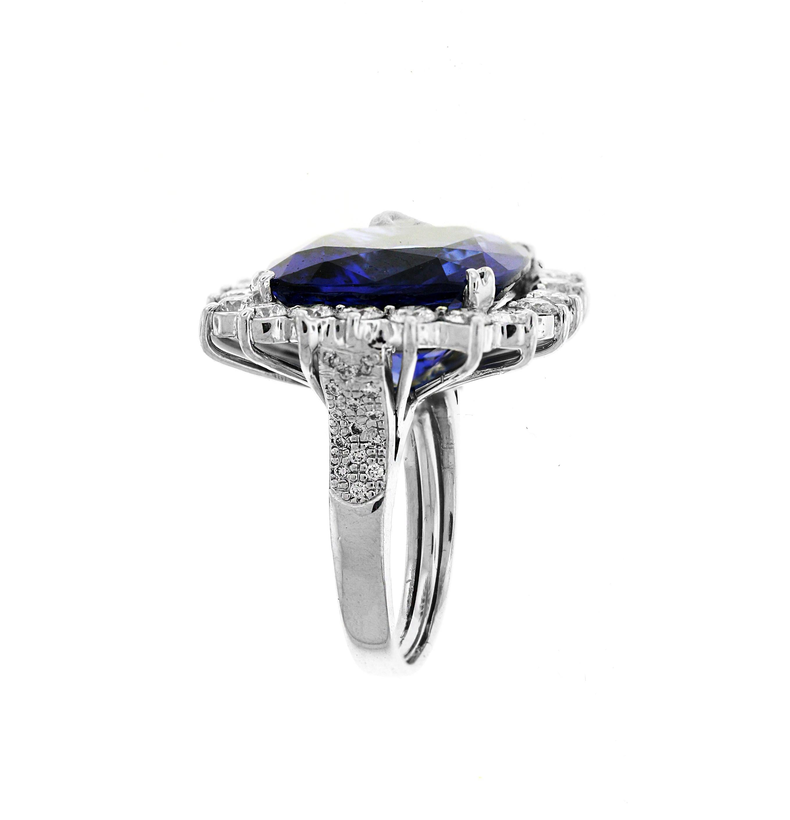 Women's Platinum Diamond Ring with Tanzanite Center