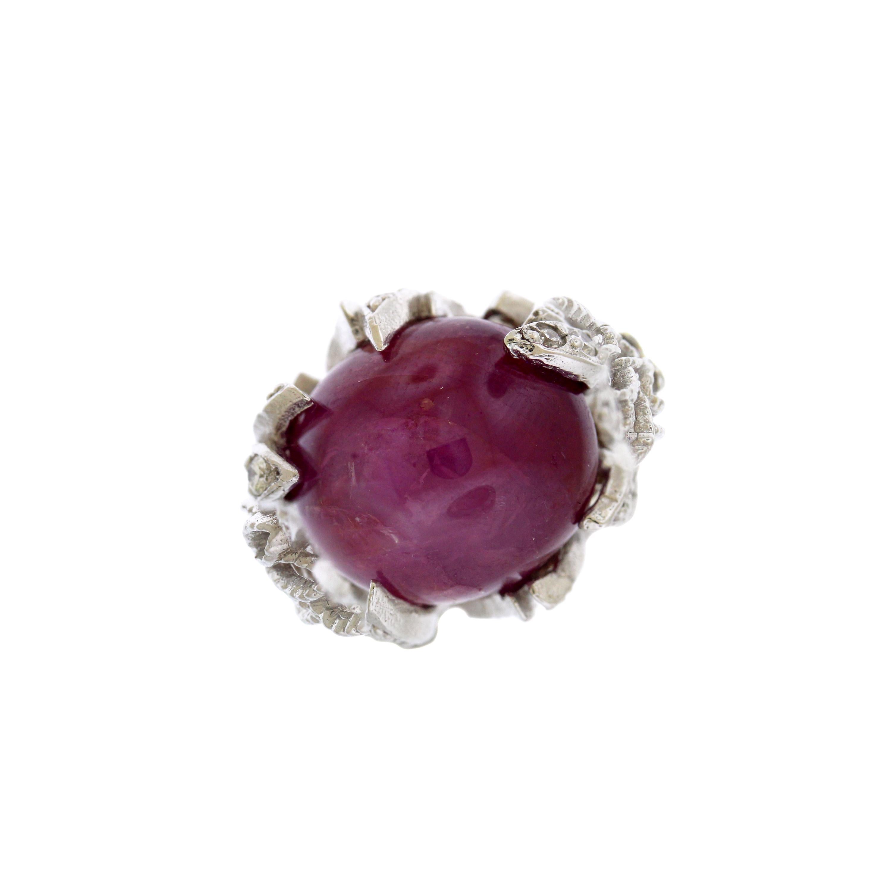 Star Pink Sapphire and Diamond Cocktail Ring White Gold Stambolian In Excellent Condition In Boca Raton, FL
