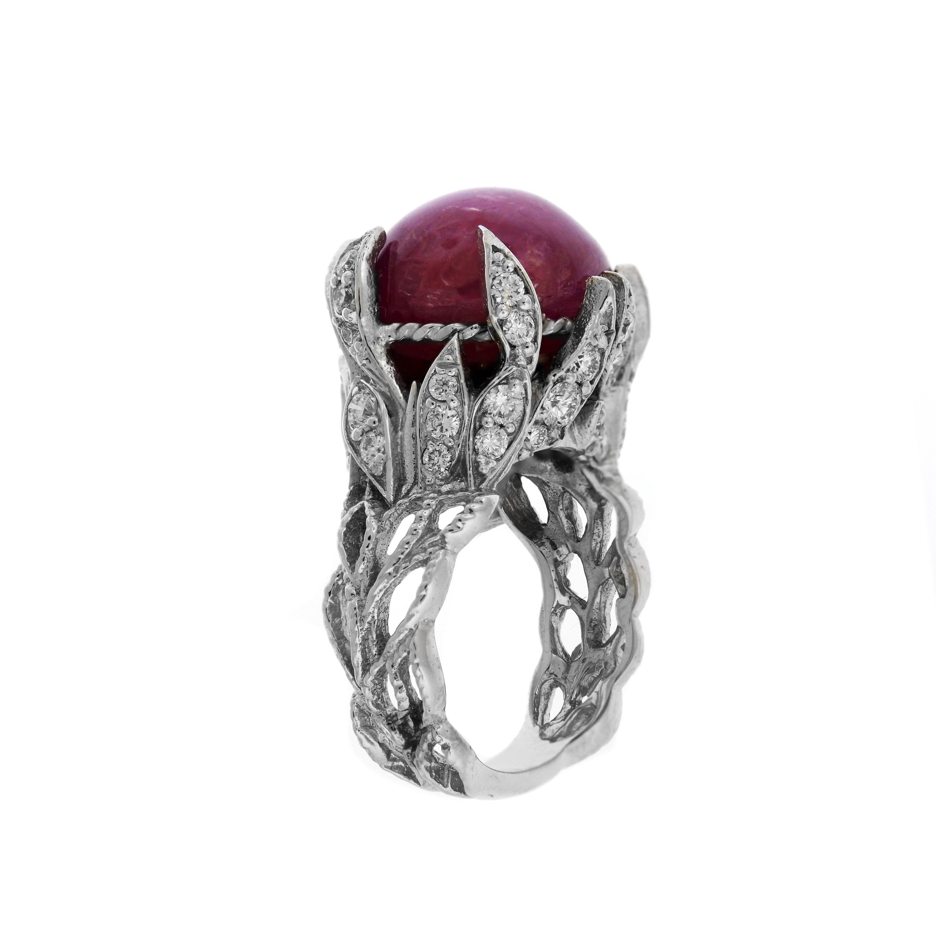 Women's Star Pink Sapphire and Diamond Cocktail Ring White Gold Stambolian