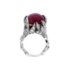Star Pink Sapphire and Diamond Cocktail Ring White Gold Stambolian