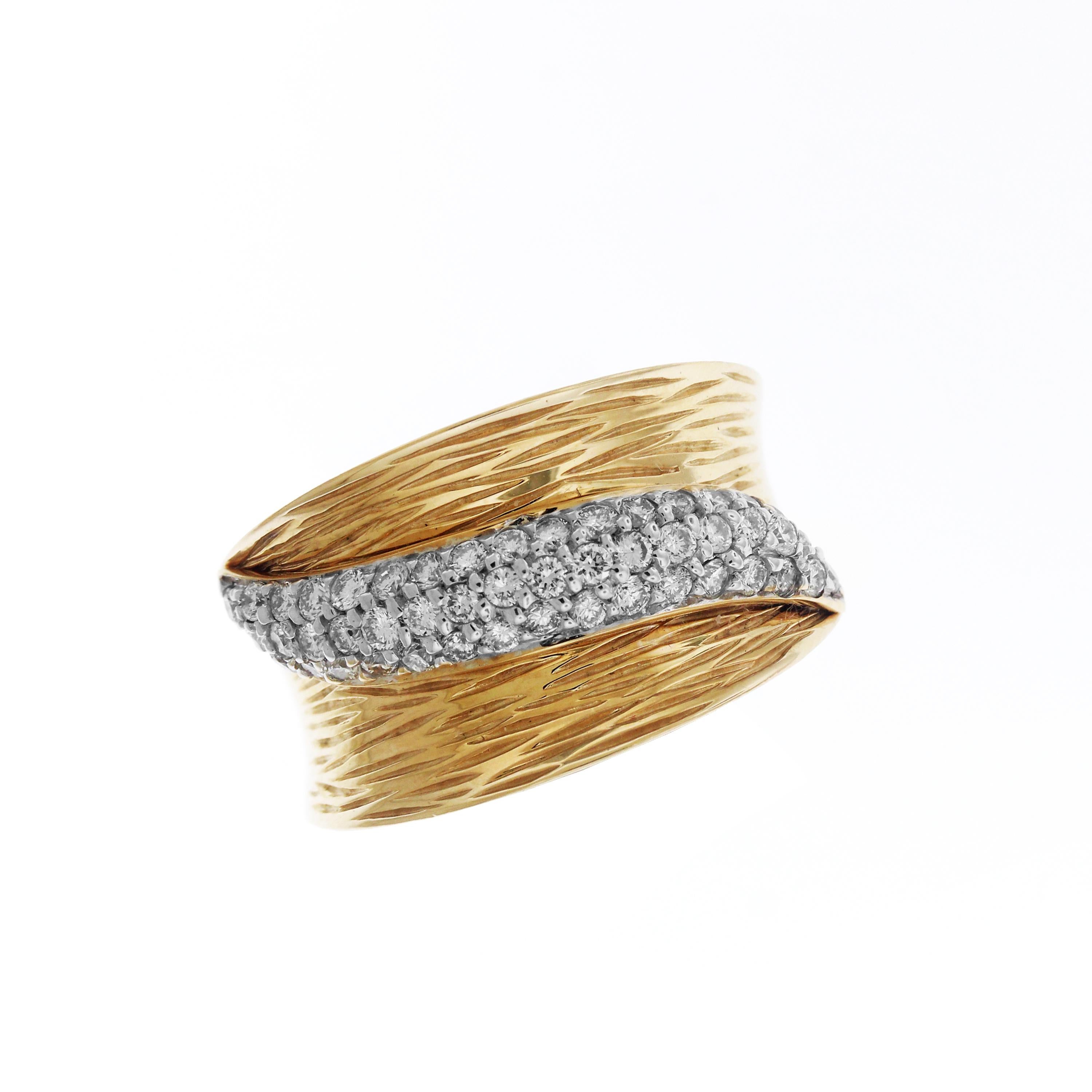 IF YOU ARE REALLY INTERESTED, CONTACT US WITH ANY REASONABLE OFFER. WE WILL TRY OUR BEST TO MAKE YOU HAPPY!

14K Yellow and White Gold Diamond Band Ring 

Ring has a textured band featuring a swoosh of white diamonds

0.5 carat H color, SI clarity