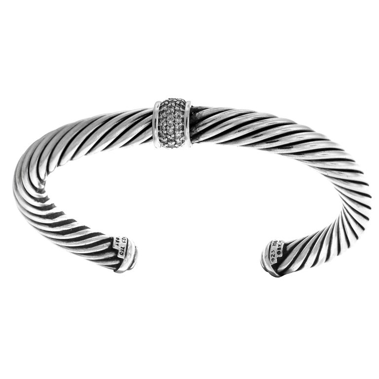 David Yurman Sterling Silver and White Gold Cuff Bracelet For Sale at ...