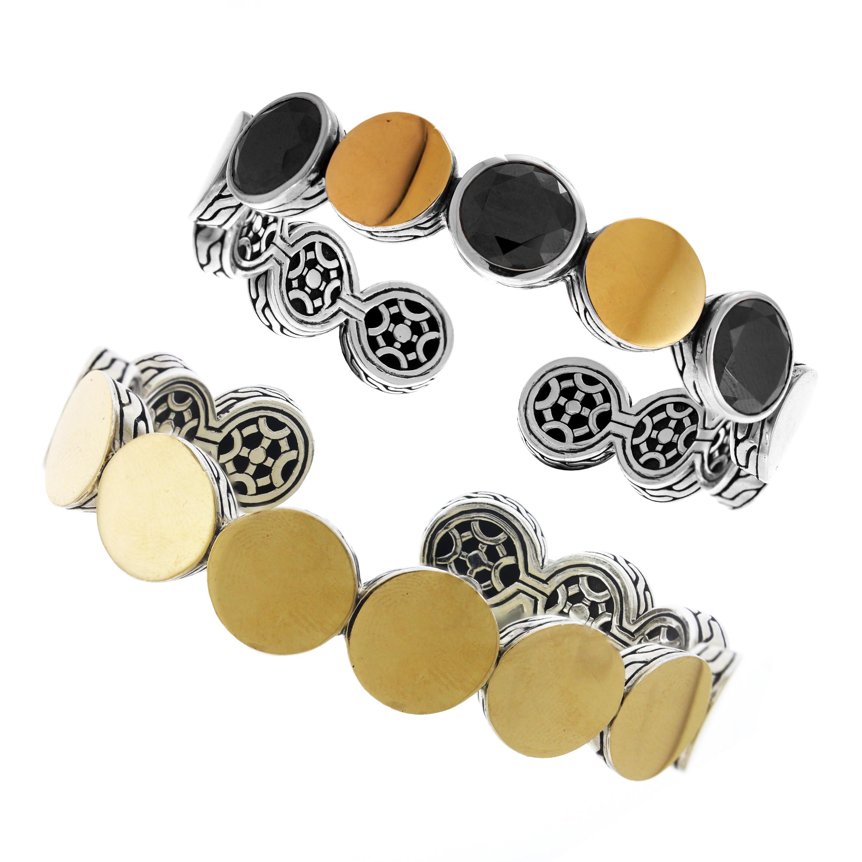 John Hardy Sterling Silver and Yellow Gold Black Spinel Cuff Bracelet Set