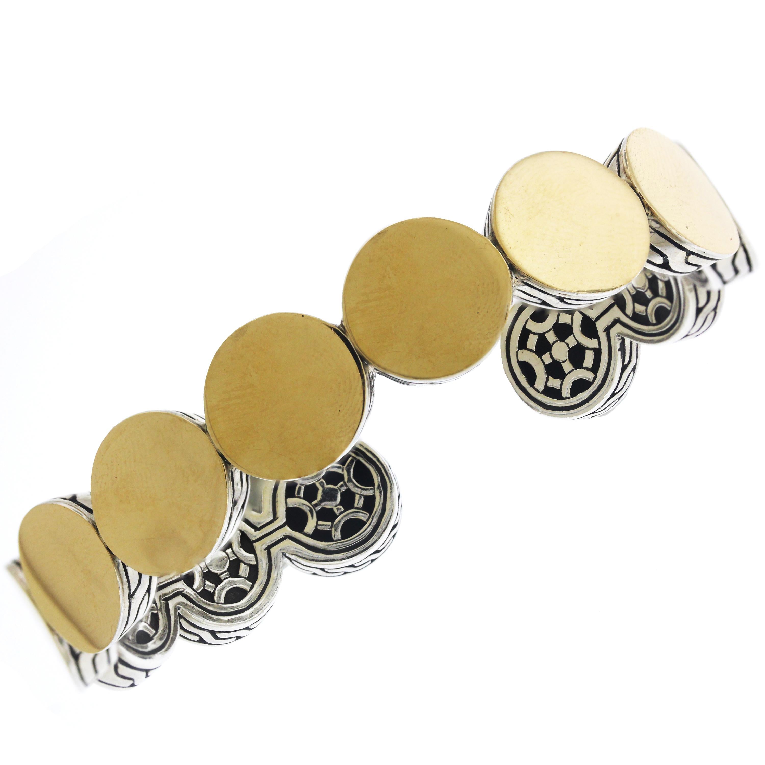 John Hardy Sterling Silver and Yellow Gold Black Spinel Cuff Bracelet Set In New Condition In Boca Raton, FL