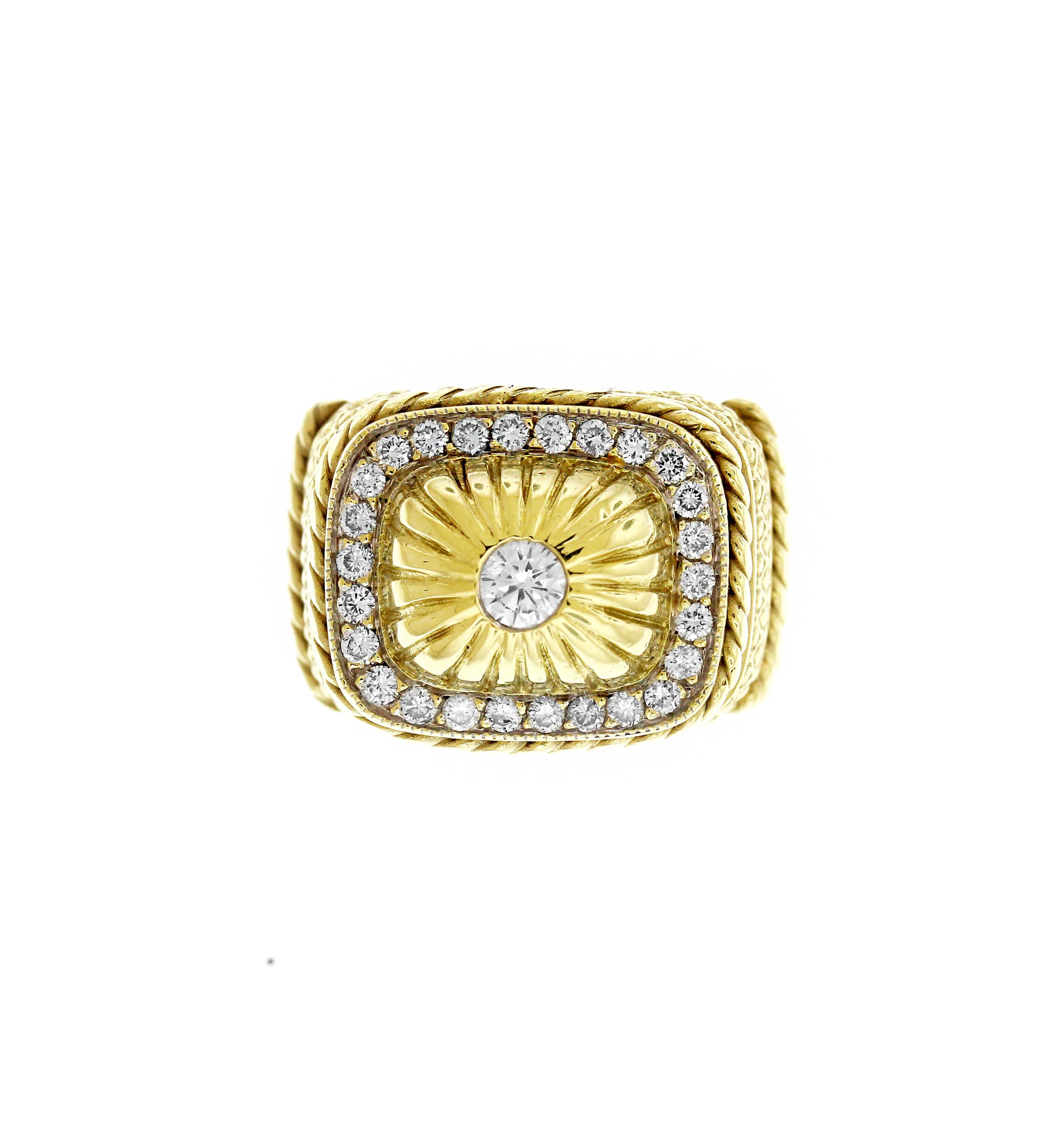 Round Cut Yellow Gold and Diamond Cocktail Ring Stambolian