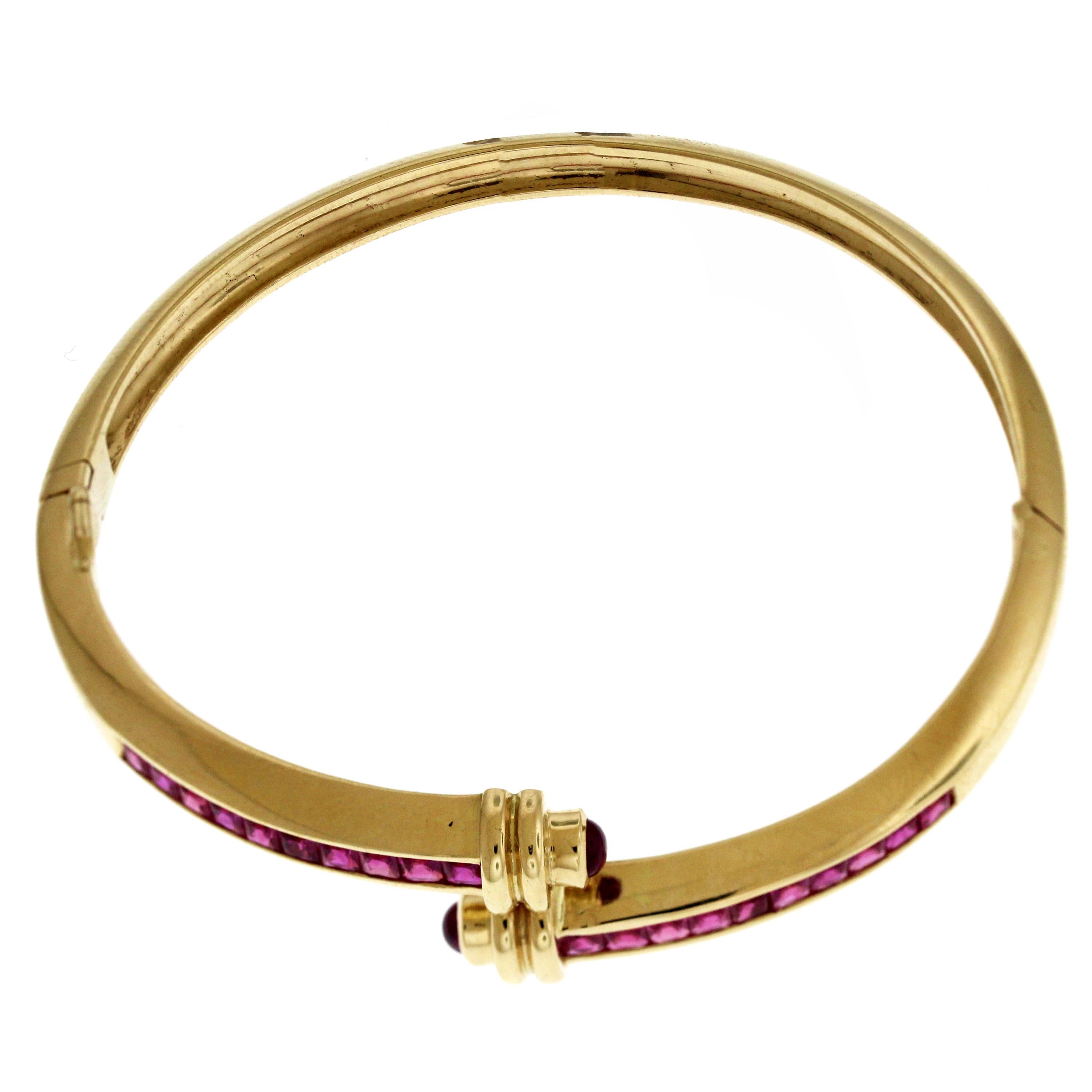 Princess Cut Yellow Gold and Ruby Crossover Bracelet