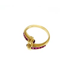 Yellow Gold Ruby and Cabochon Crossover Ring