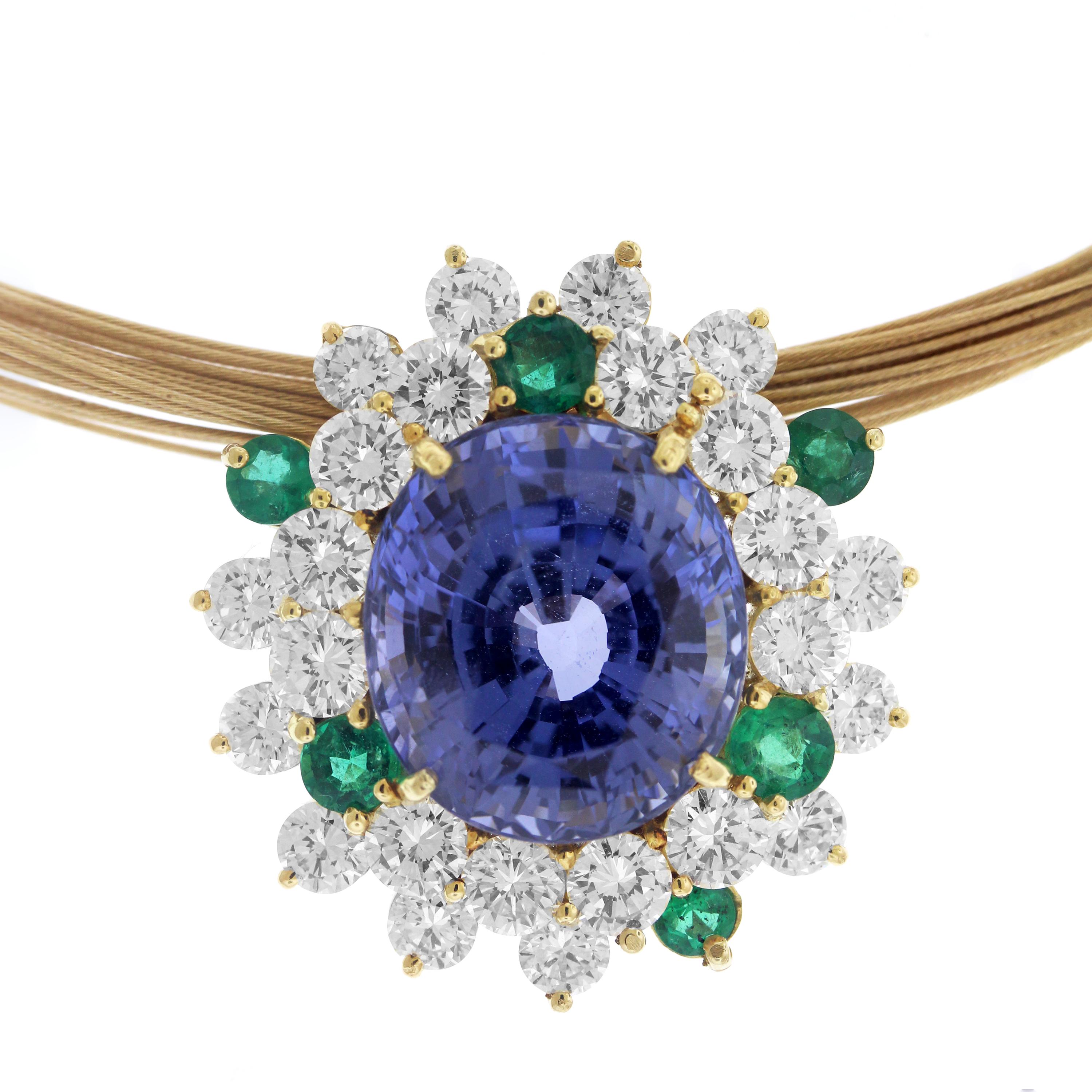 IF YOU ARE REALLY INTERESTED, CONTACT US WITH ANY REASONABLE OFFER. WE WILL TRY OUR BEST TO MAKE YOU HAPPY!

18K Yellow Gold and White Diamond Pendant Multi-Strand Necklace with Green and Oval Cut Blue Sapphire

23.26 carat Violet-Blue Oval Cut