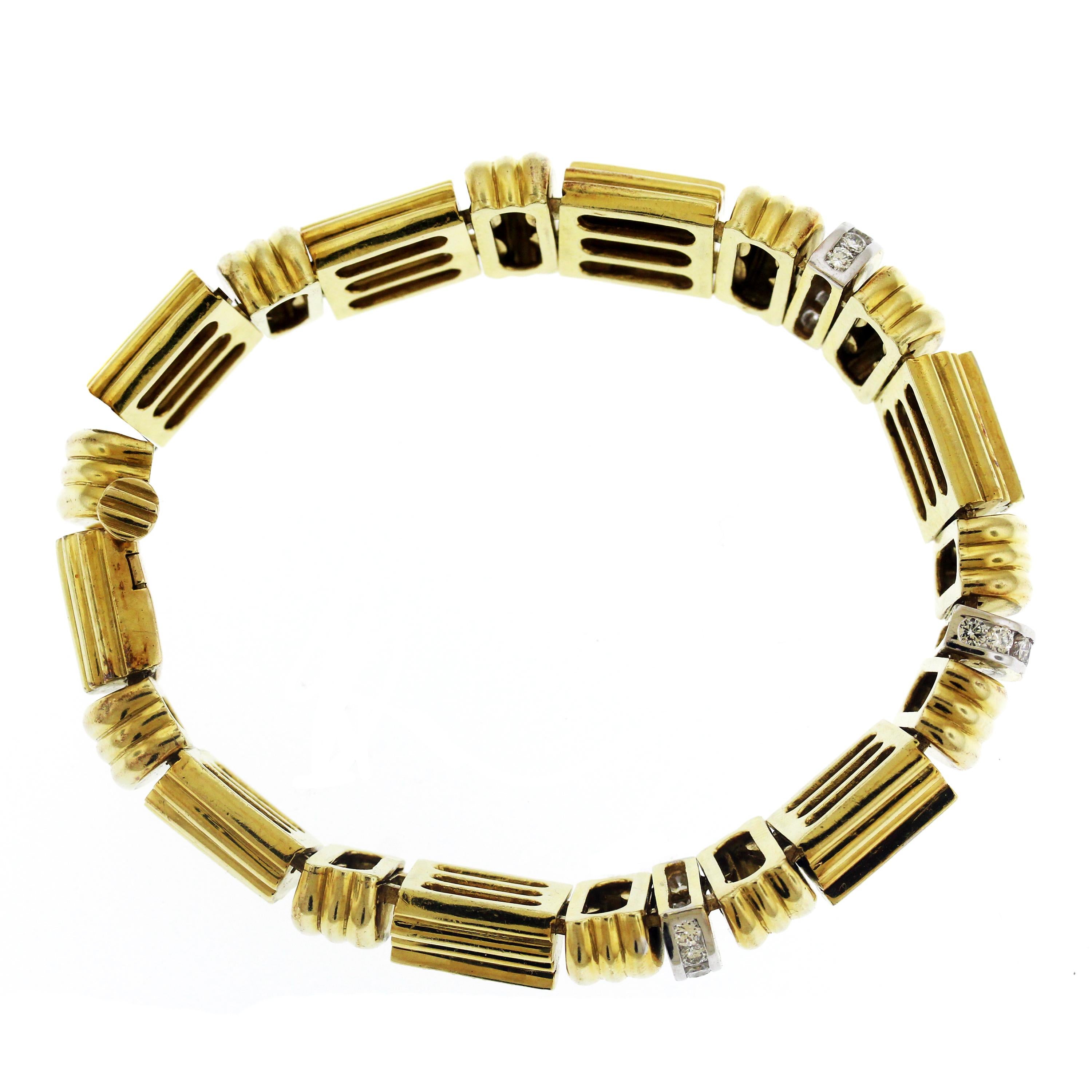 IF YOU ARE REALLY INTERESTED, CONTACT US WITH ANY REASONABLE OFFER. WE WILL TRY OUR BEST TO MAKE YOU HAPPY!

14K Yellow and White Gold and Diamond Retro Bracelet

This estate piece features 1.50 carat G color, VS clarity diamonds. (apprx.