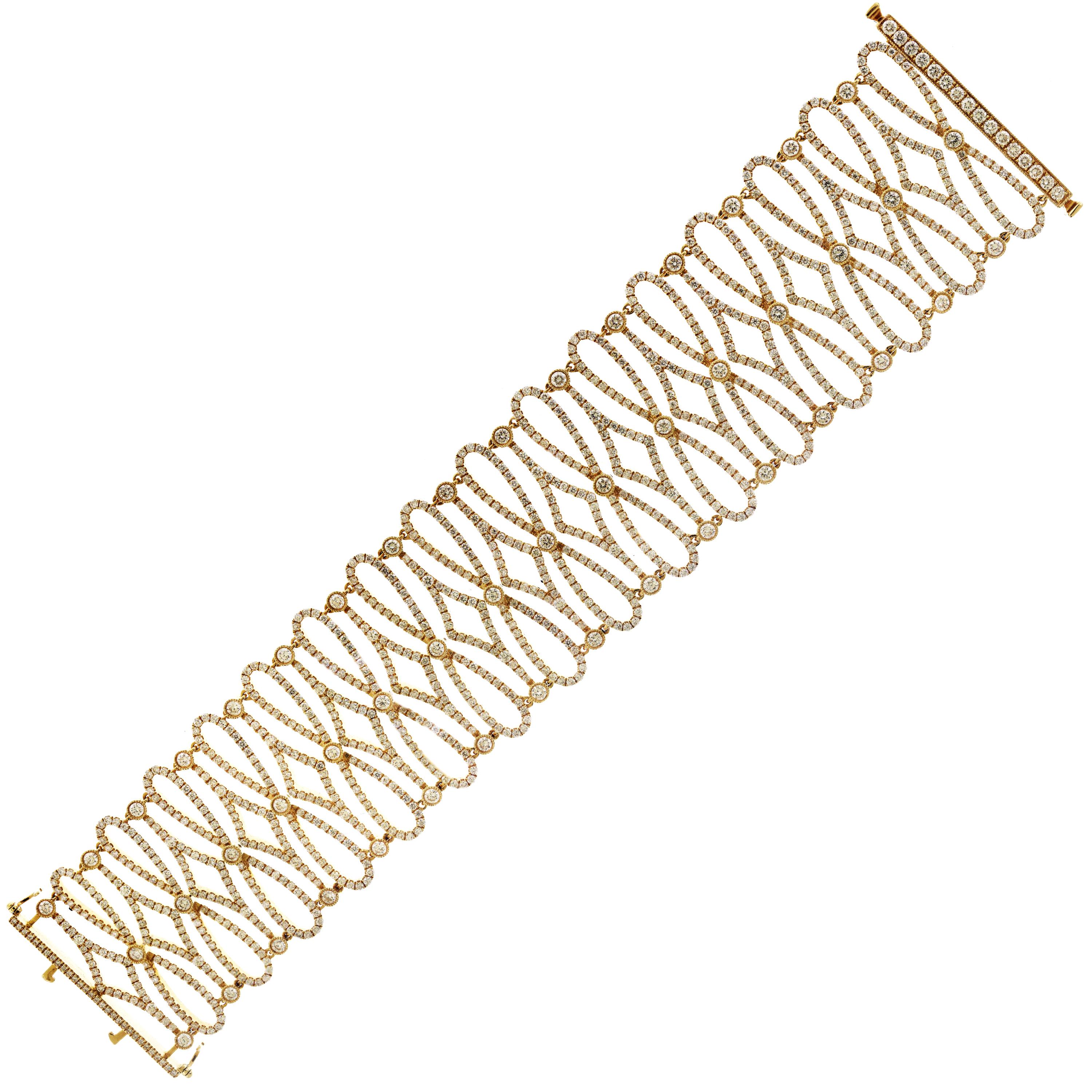 Rose Gold and Diamond Multi-Row Wide Link Bracelet