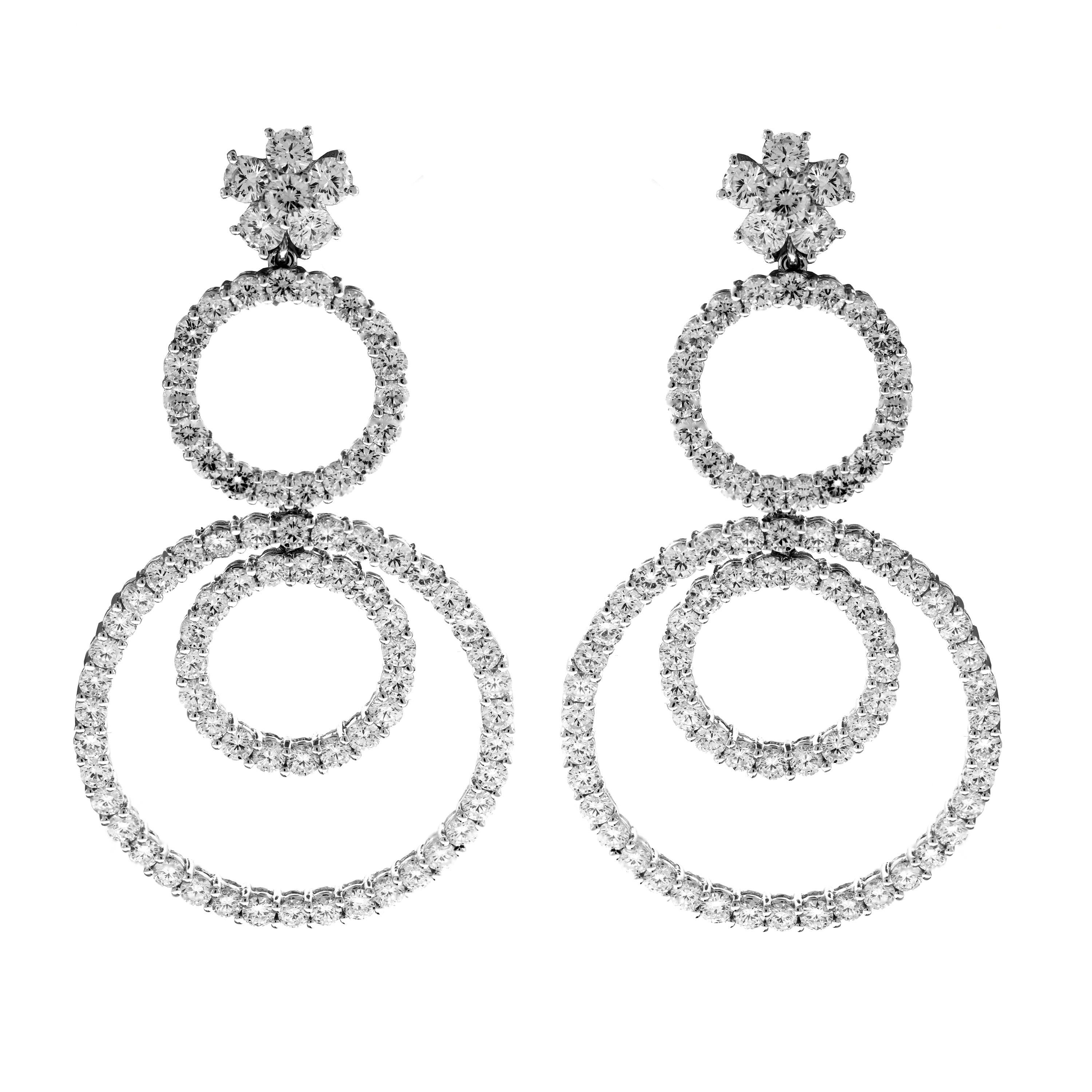 Multi-Circle Diamond and White Gold Drop Earrings For Sale