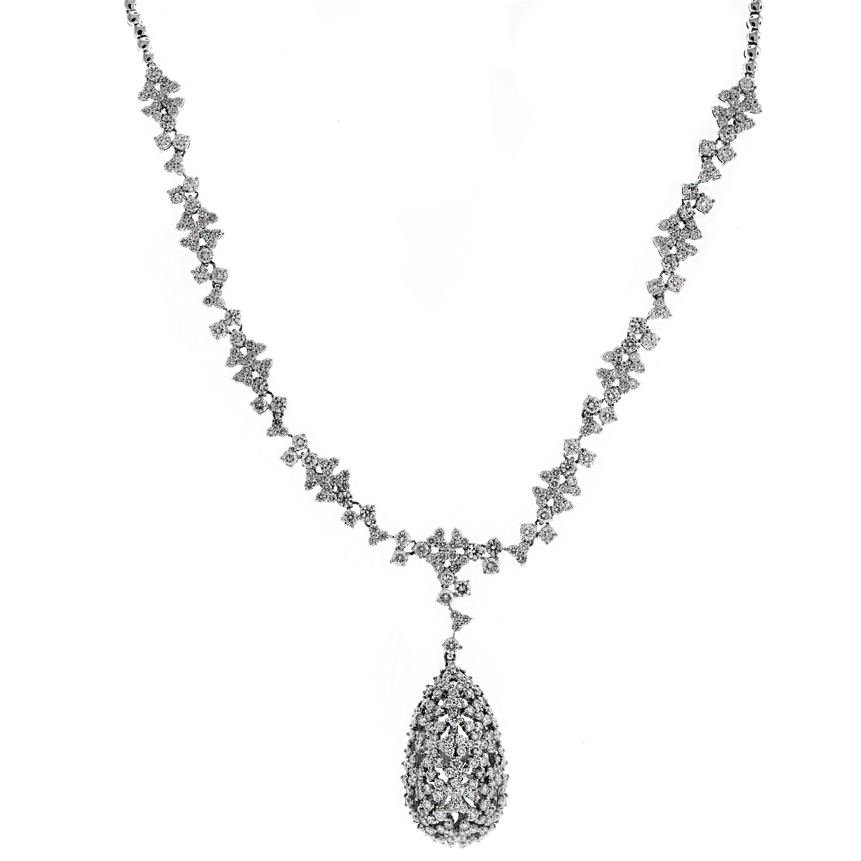 White Gold and Diamond Necklace with Pear Shape Pendant Drop