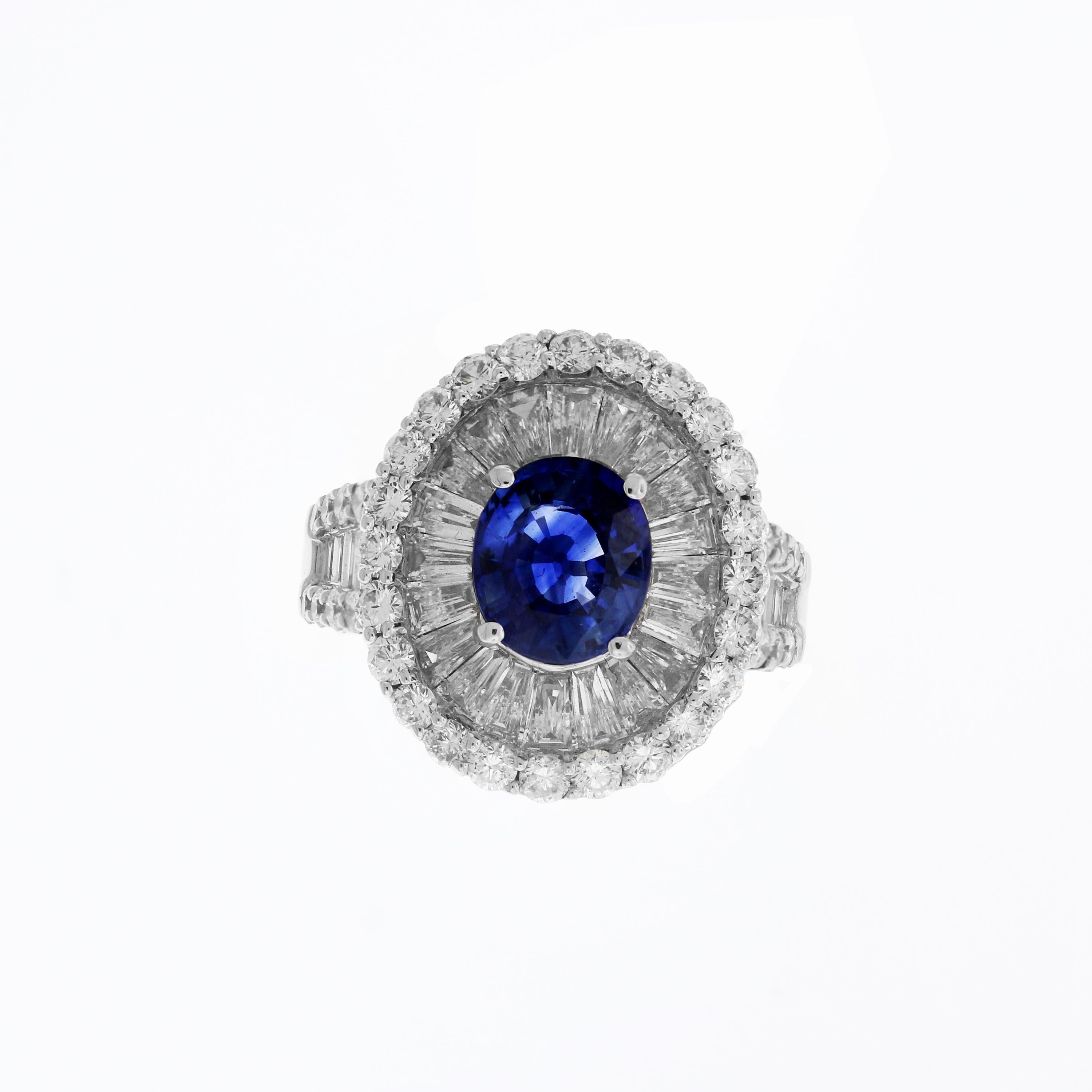 IF YOU ARE REALLY INTERESTED, CONTACT US WITH ANY REASONABLE OFFER. WE WILL TRY OUR BEST TO MAKE YOU HAPPY!

18K White Gold Baguette and Round Cut Diamond Ring with Round cut Blue Sapphire Center 

2 carat approximate round cut Blue Sapphire