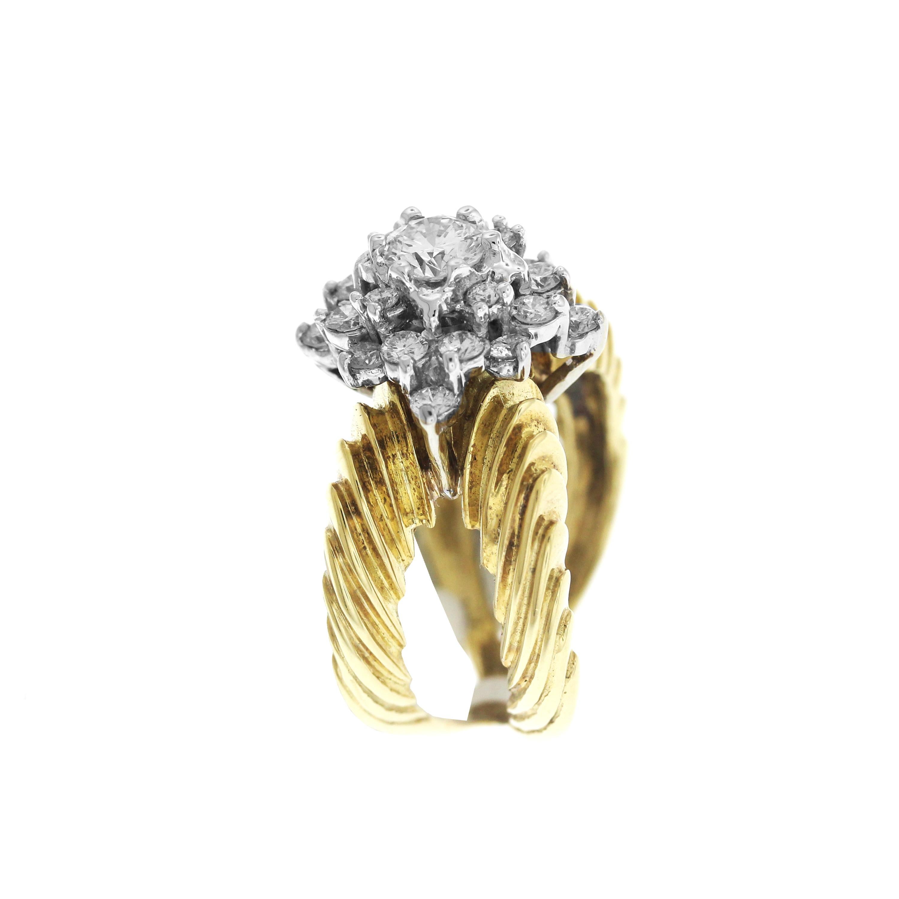 Round Cut Yellow Gold and Diamond Cluster Ring