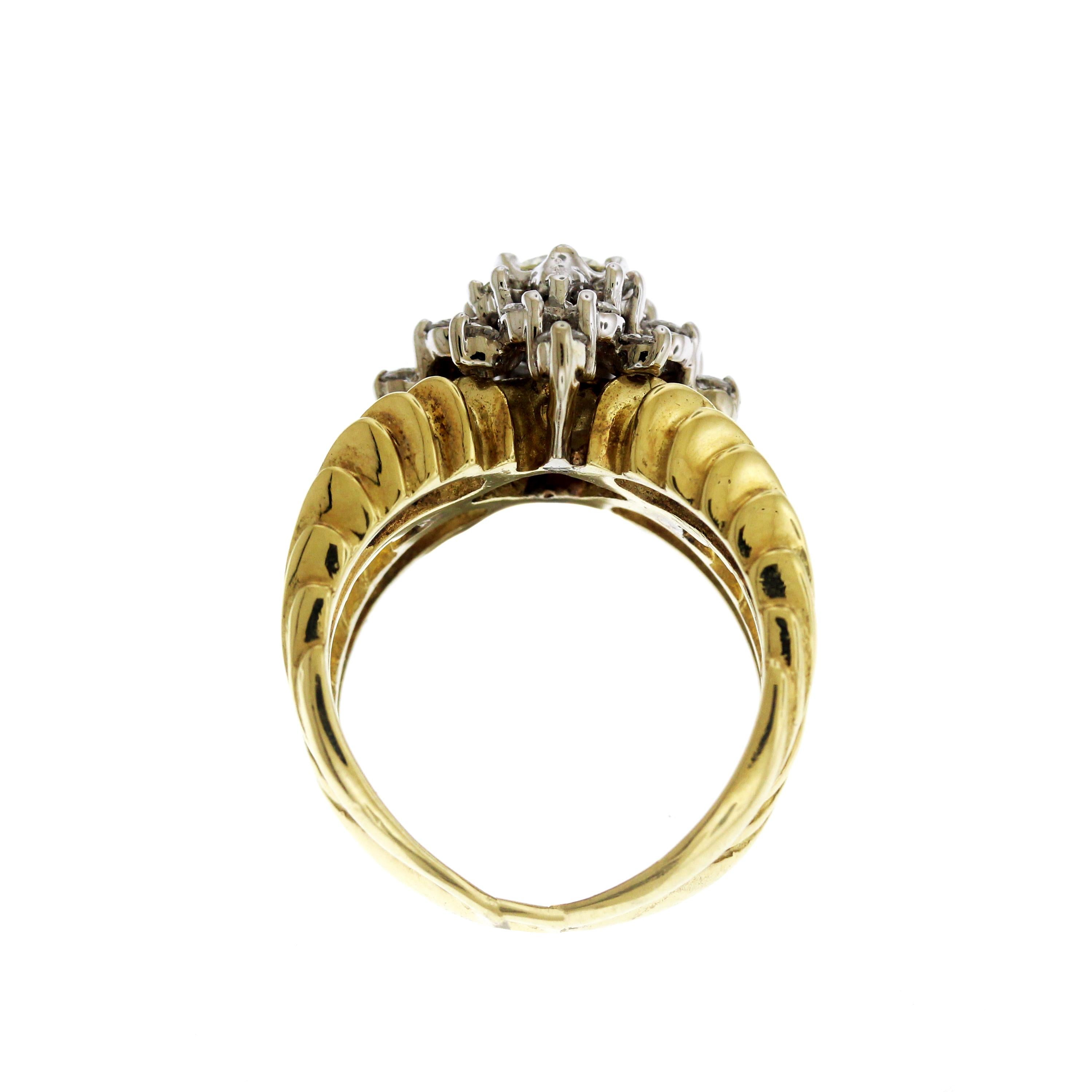 Yellow Gold and Diamond Cluster Ring In Excellent Condition In Boca Raton, FL