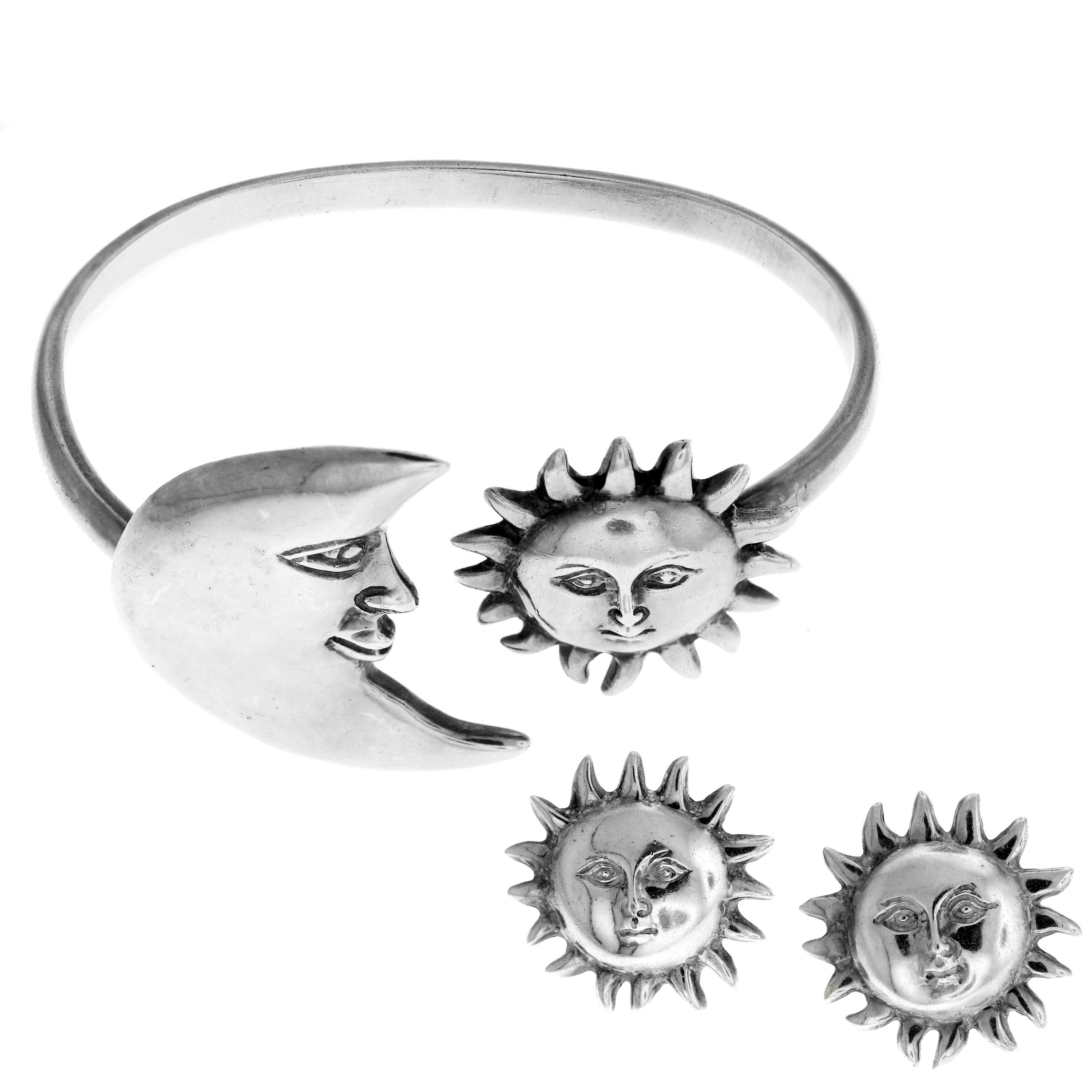 Sterling Silver Bracelet and Earring Set Sergio Bustamante Sun and Moon 