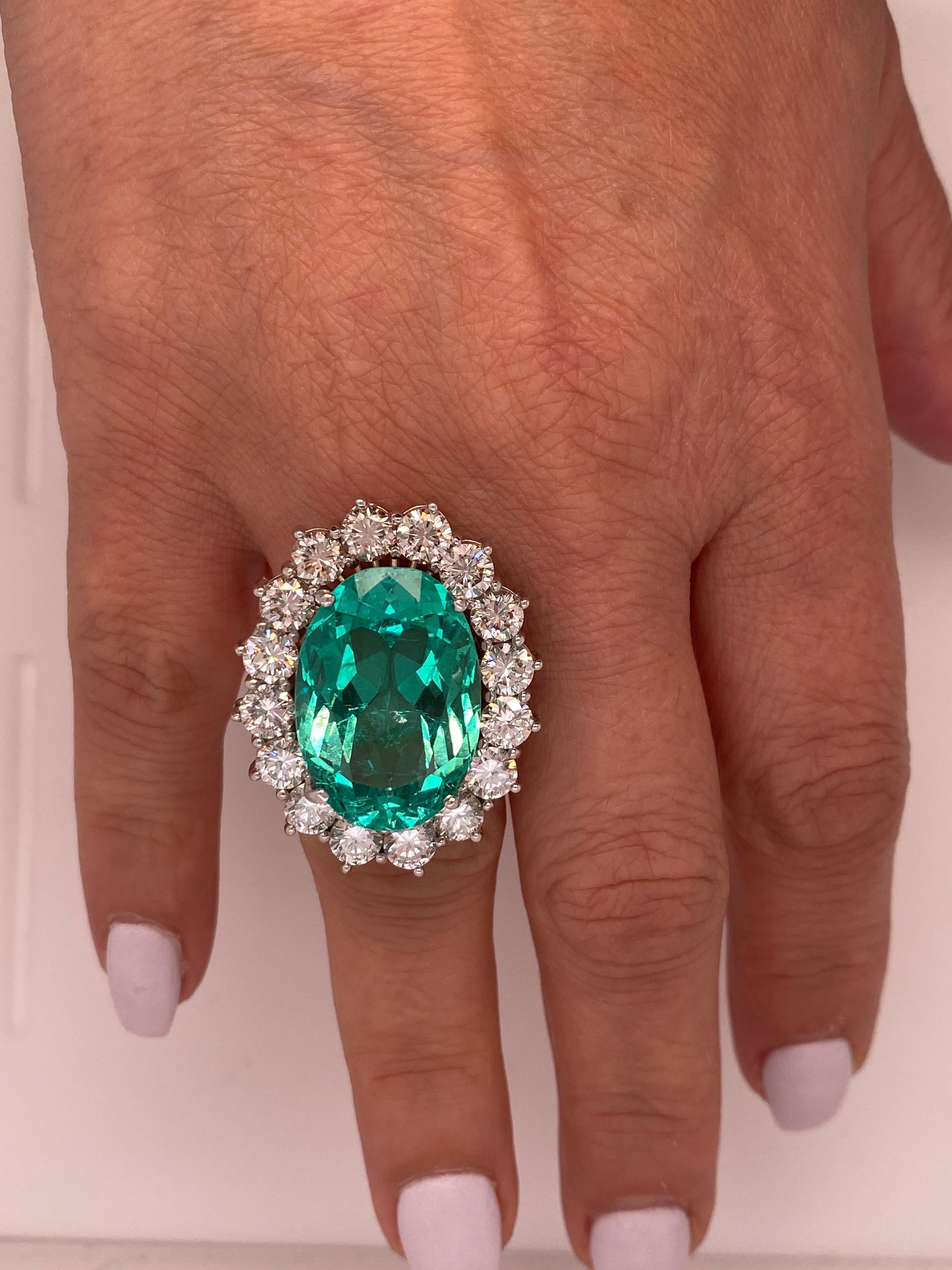 GIA Certified 24.13 Carat Oval Colombian Emerald and Diamond White Gold Ring In Excellent Condition In Boca Raton, FL