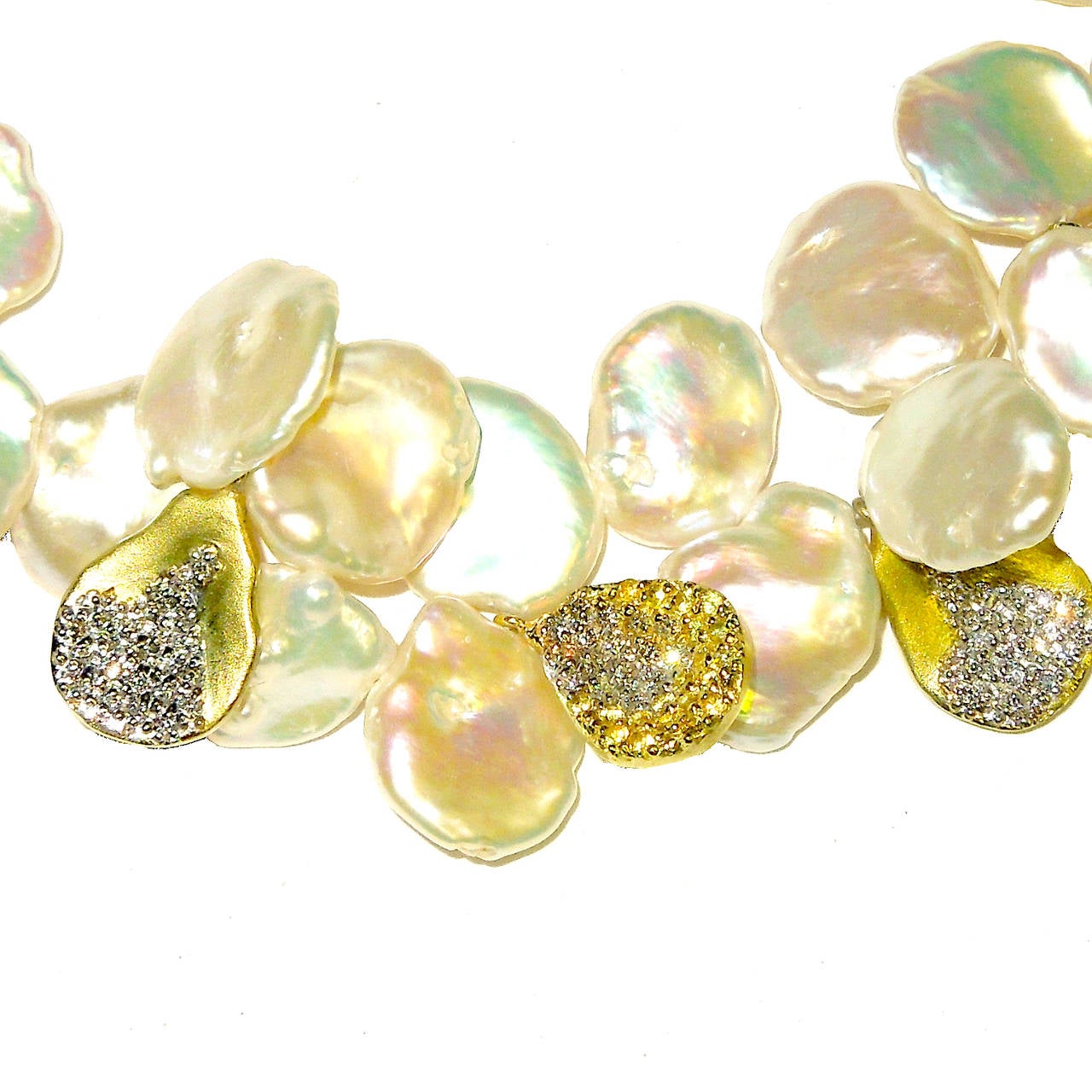 Stambolian Keshi Pearl Diamond Gold Necklace In New Condition In Boca Raton, FL