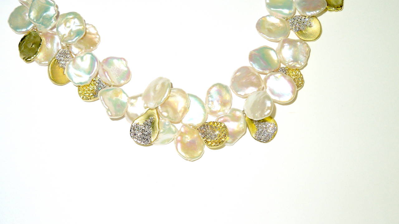 Women's Stambolian Keshi Pearl Diamond Gold Necklace
