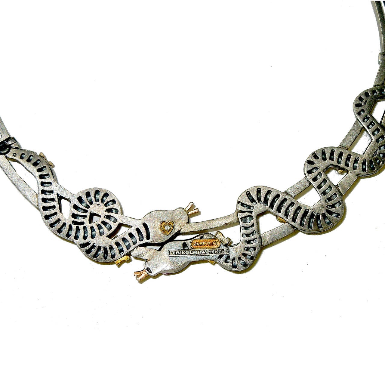 Stambolian Sapphire Diamond Silver Gold Snake Choker Necklace In New Condition In Boca Raton, FL
