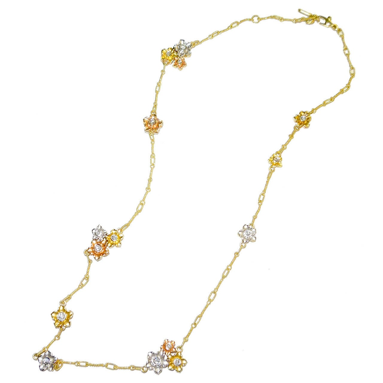 Eden Garden Tri-Color Diamond Gold Necklace