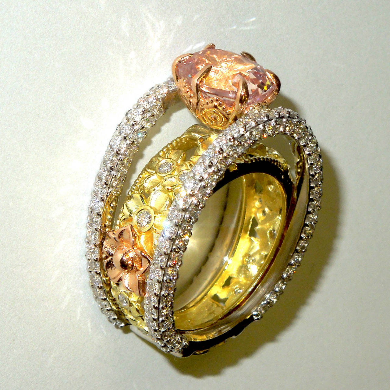 Stambolian Orange-Yellow Sapphire Diamond Gold Ring In New Condition In Boca Raton, FL