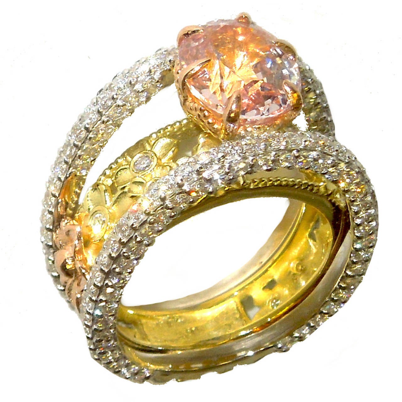 Stambolian Orange-Yellow Sapphire Diamond Gold Ring