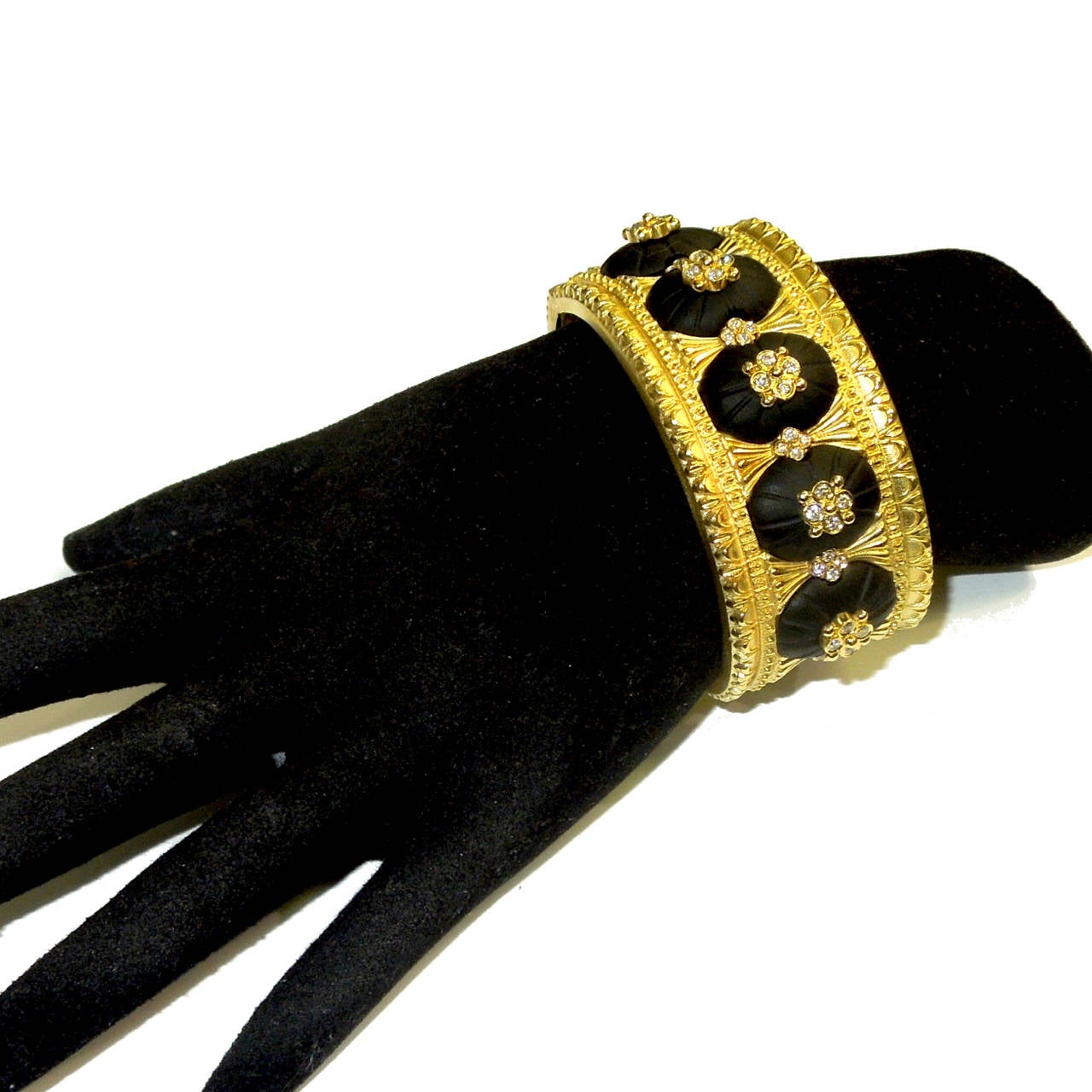 Women's Stambolian Black Onyx Diamond Gold Bangle Bracelet