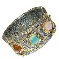 Stambolian Chalcedony Silver Gold Bangle Bracelet 8