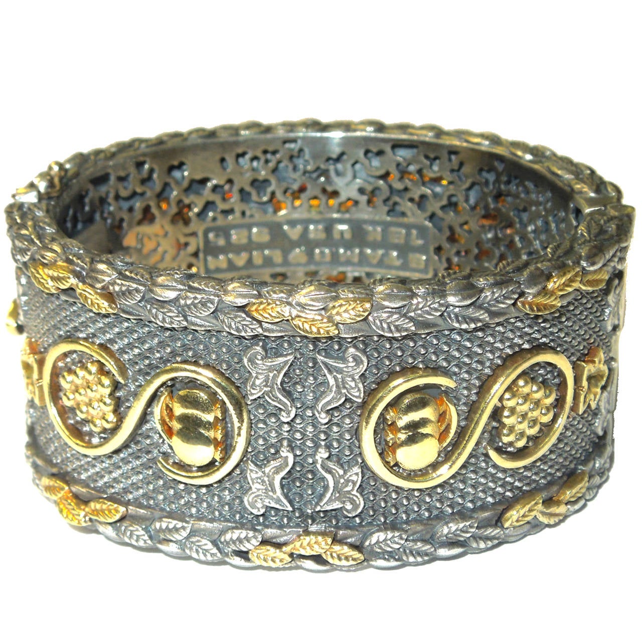 Stambolian Chalcedony Silver Gold Bangle Bracelet 1