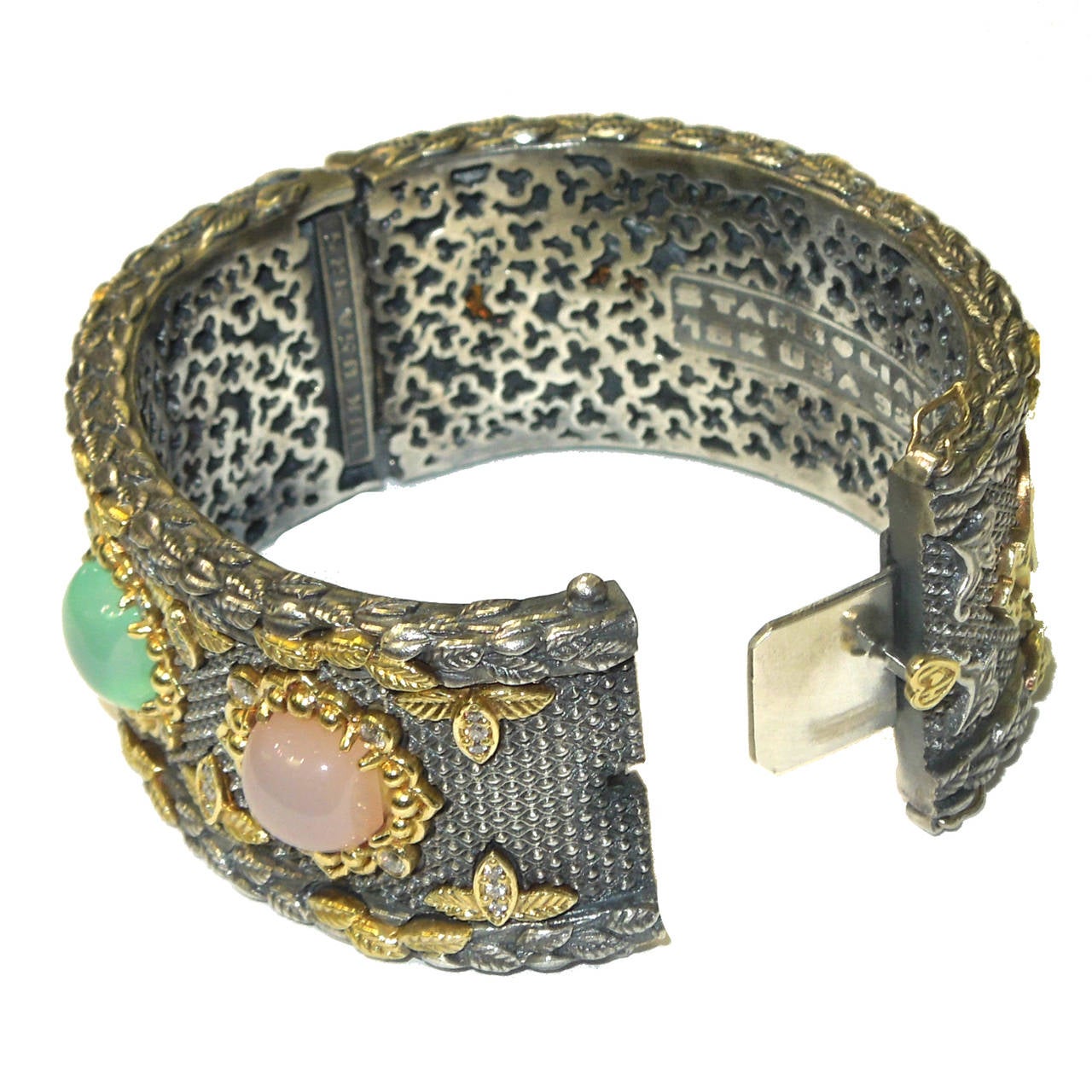 Women's Stambolian Chalcedony Silver Gold Bangle Bracelet