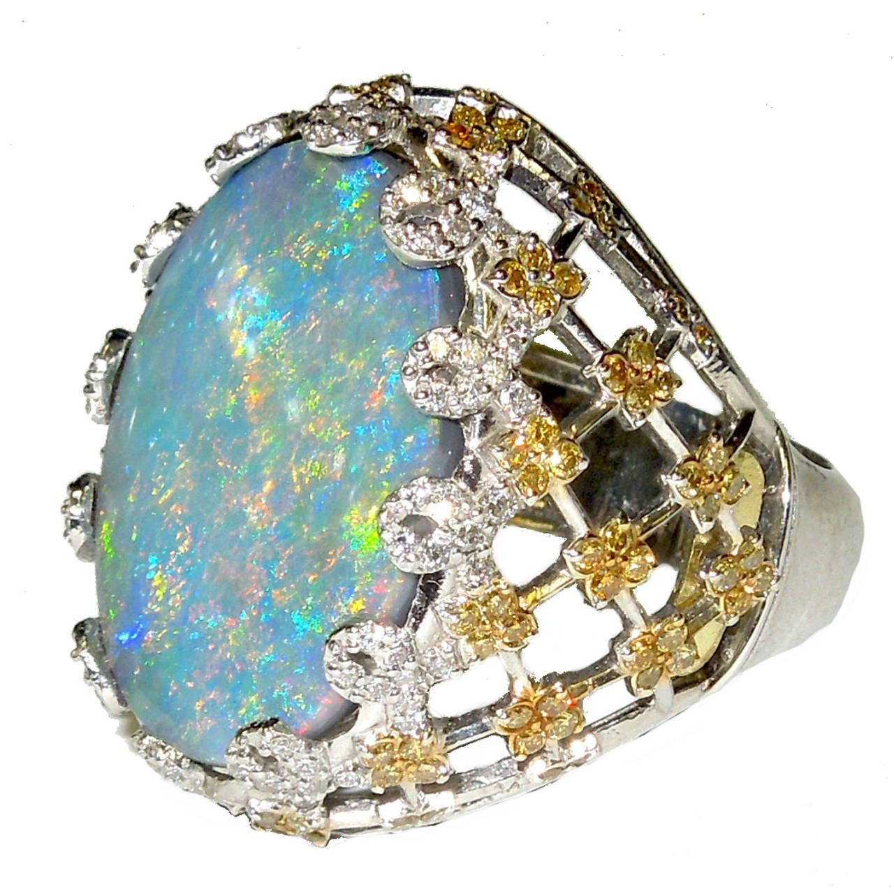Stambolian Australian Color-Changing Fiery Opal Diamond Gold Ring For ...