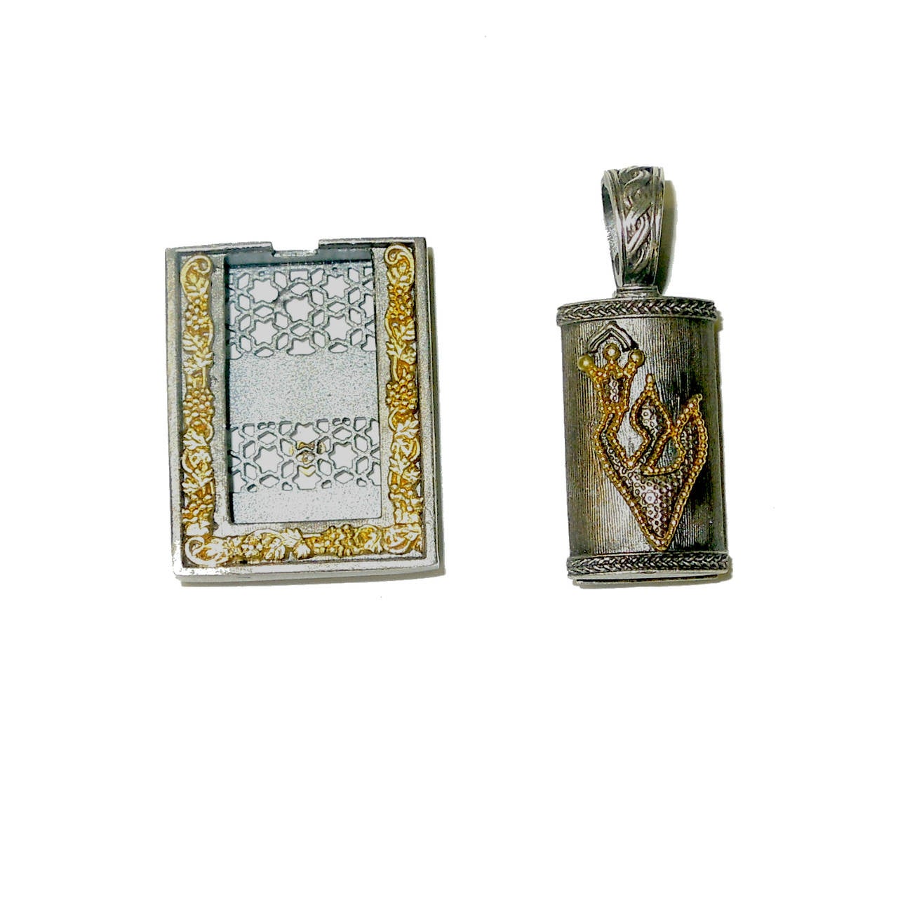 Women's or Men's Stambolian Silver Gold Mezuzah Pendant with Pearl Necklace