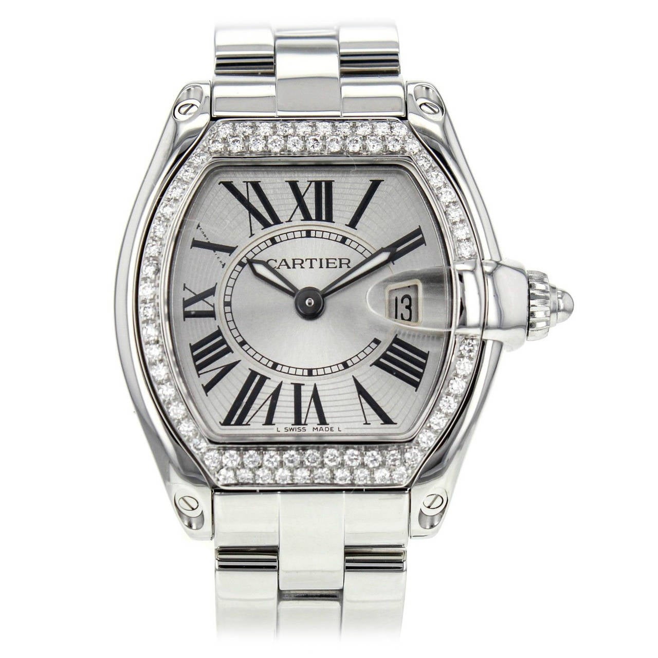 Cartier Lady's Stainless Steel Diamond Bezel Roadster Quartz Wristwatch