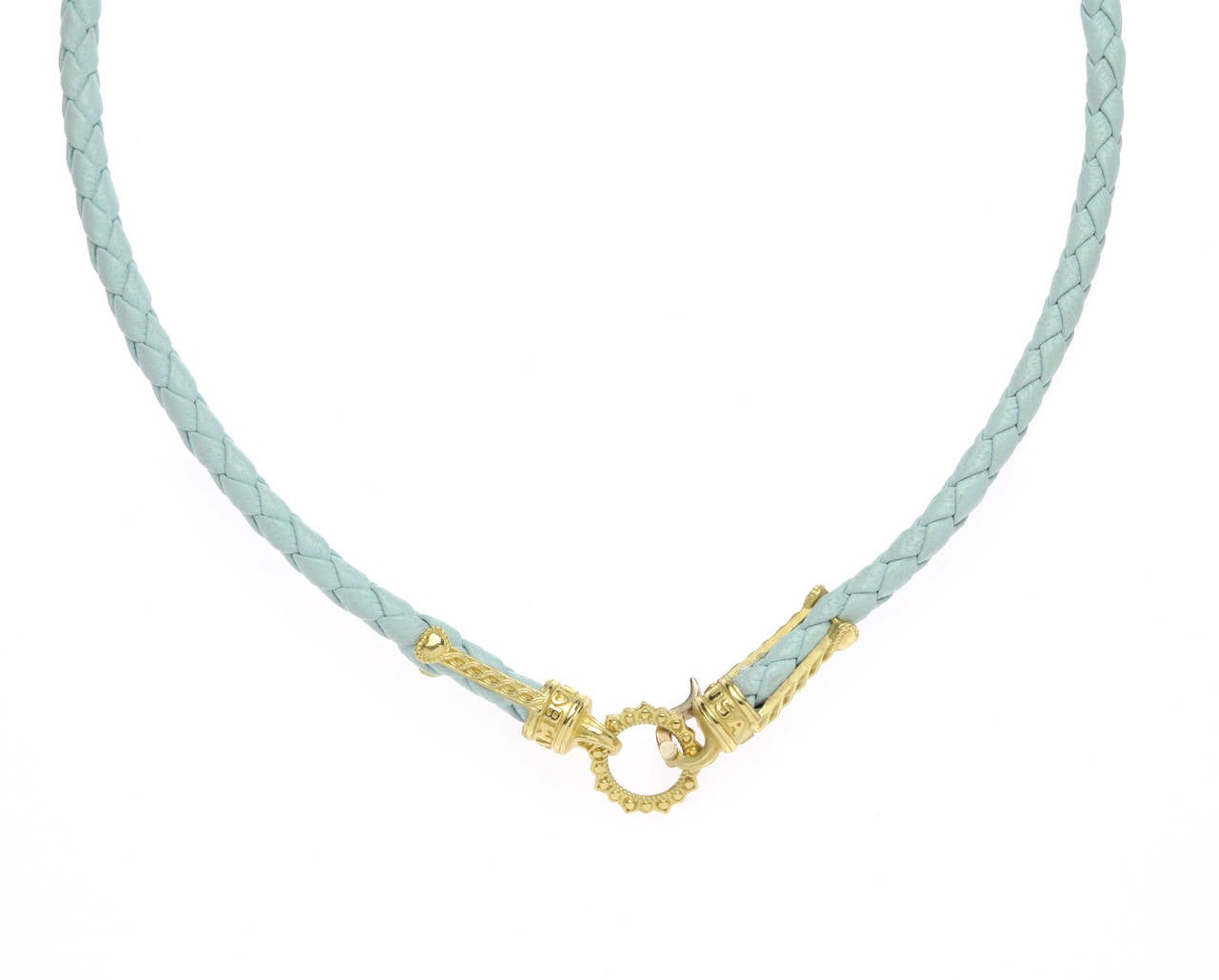 Stambolian Frosted Quartz Diamond Gold Pendant Blue Leather Necklace In New Condition In Boca Raton, FL
