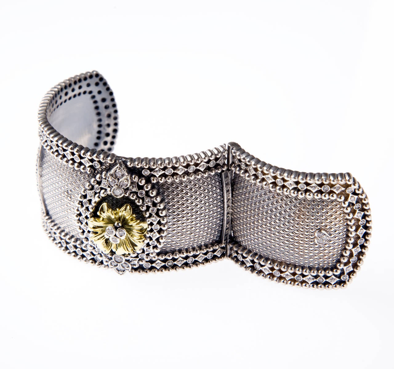 Stambolian Silver Diamond Gold Bangle Bracelet In New Condition In Boca Raton, FL
