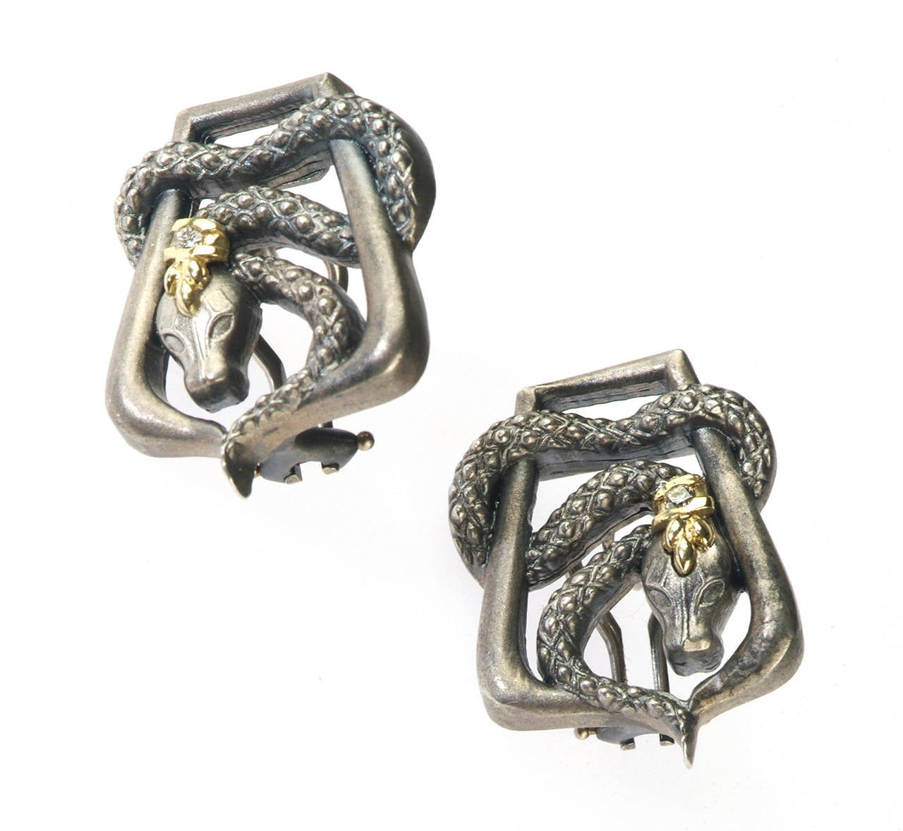 Aged Silver & 18k Gold Snake Earrings from our 