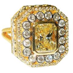 Stambolian 5.01 Carat Radiant Fancy Yellow Diamond Gold Ring 