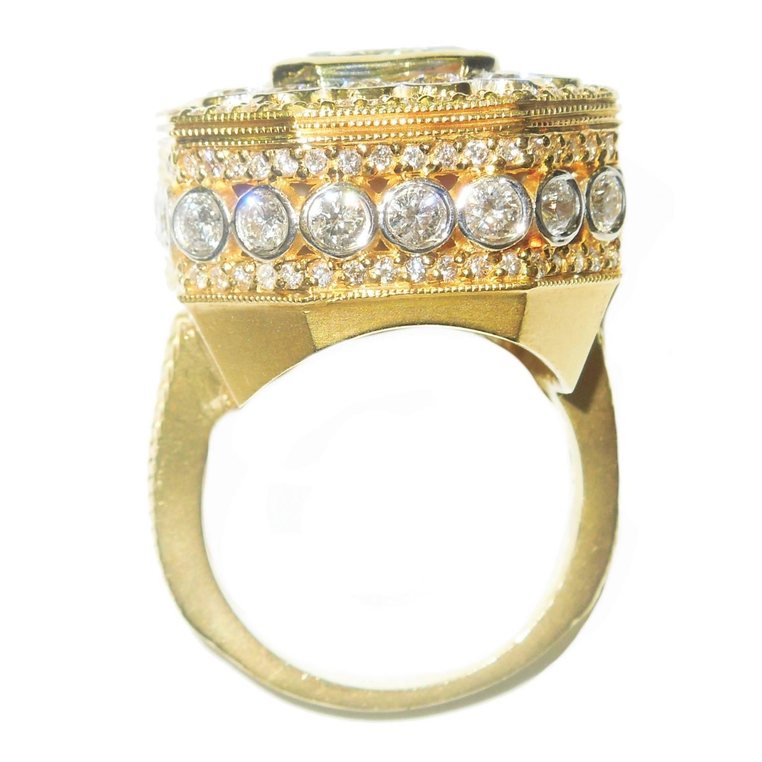 Stambolian 5.01 Carat Radiant Fancy Yellow Diamond Gold Ring  1