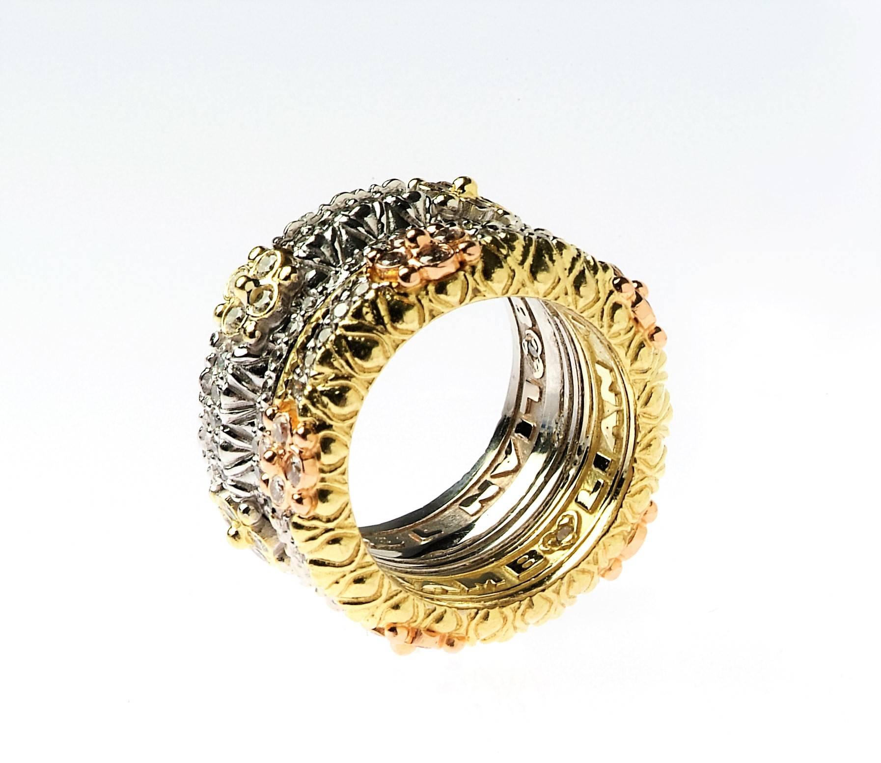 Women's Stambolian Diamond Three-Color Gold Band Ring
