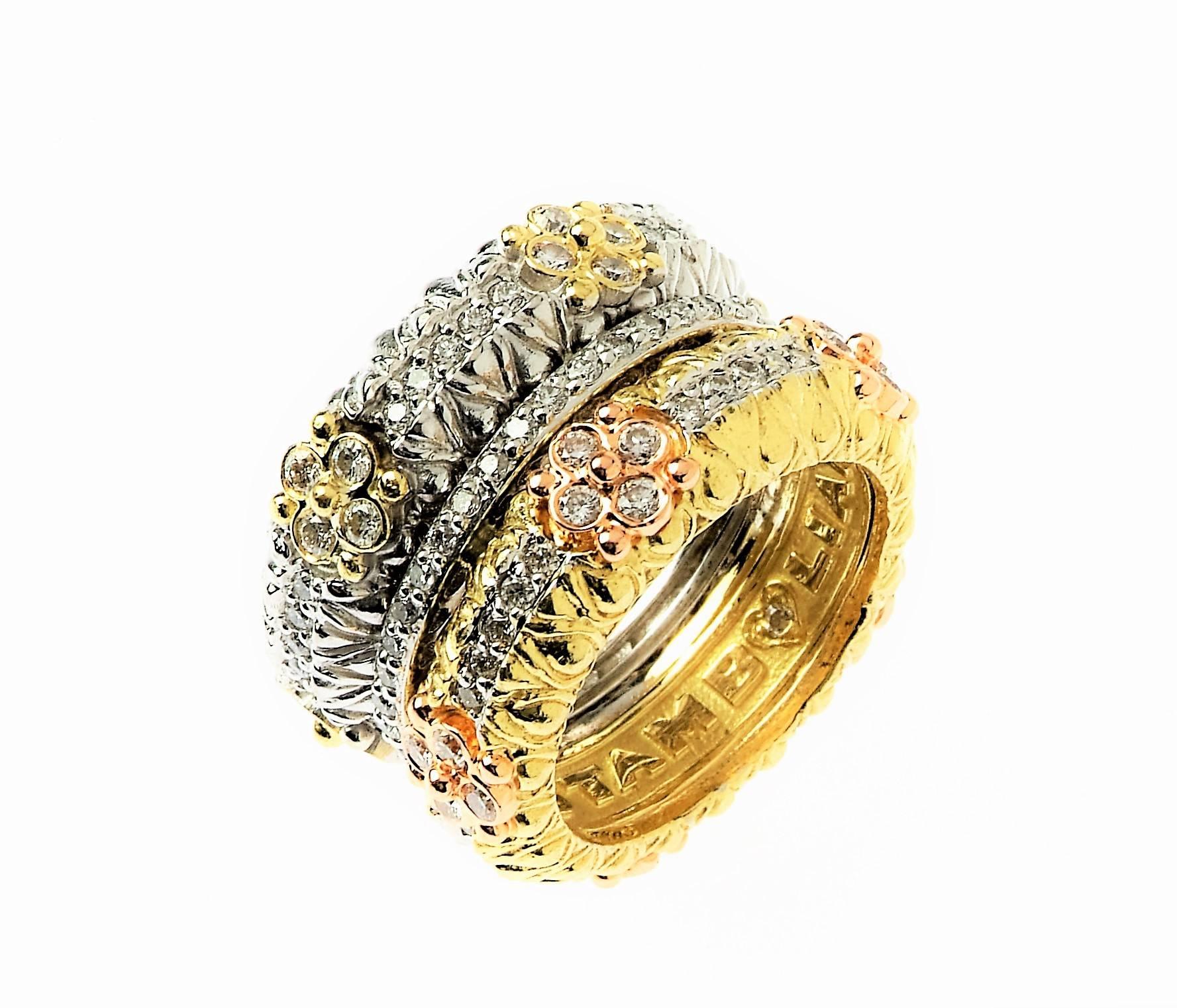 Stambolian Diamond Three-Color Gold Band Ring In New Condition In Boca Raton, FL