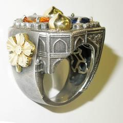 Stambolian Taj Mahal Garnet Kyanite Diamond Silver Gold Ring