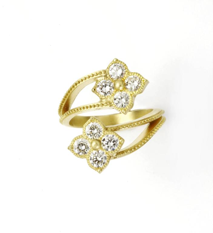 Yellow Gold and Diamond Double Cluster Bypass Ring Stambolian For Sale ...