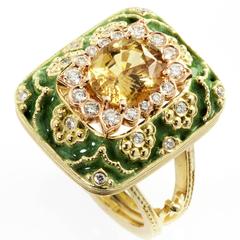 Stambolian Green Enamel Yellow Sapphire Gold Ring